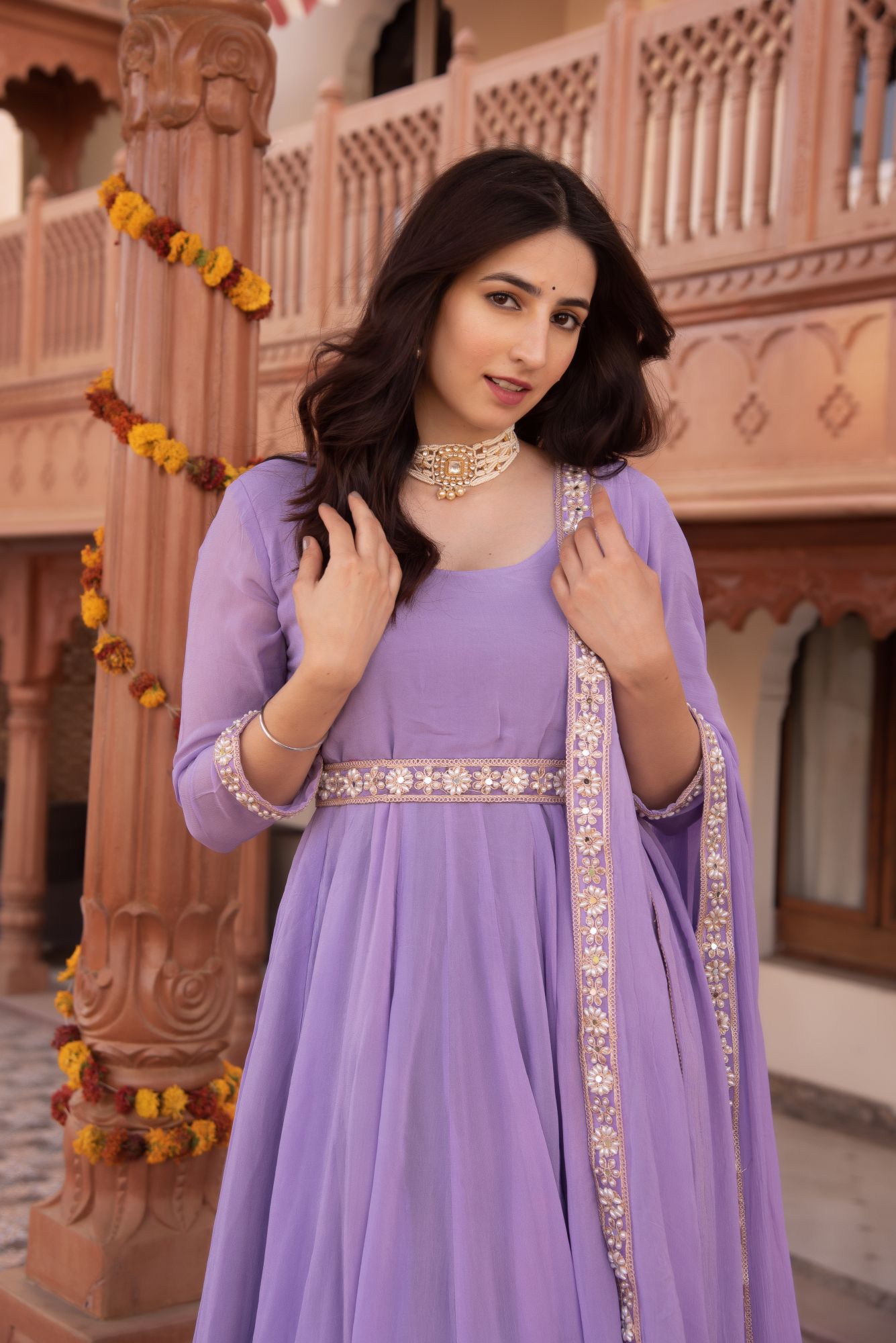 Serene Lilac Gotapatti Georgette Anarkali Suit Set