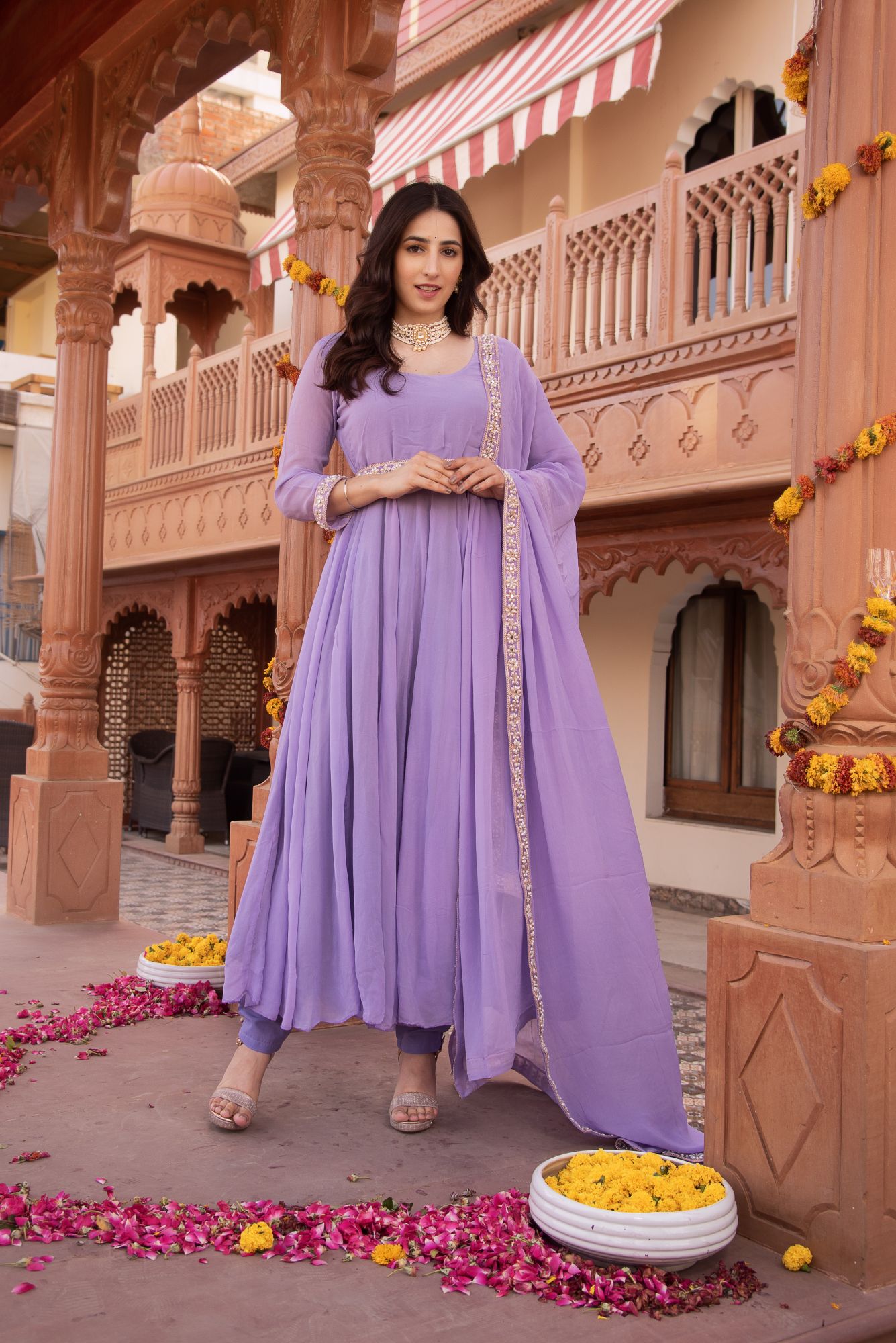 Serene Lilac Gotapatti Georgette Anarkali Suit Set