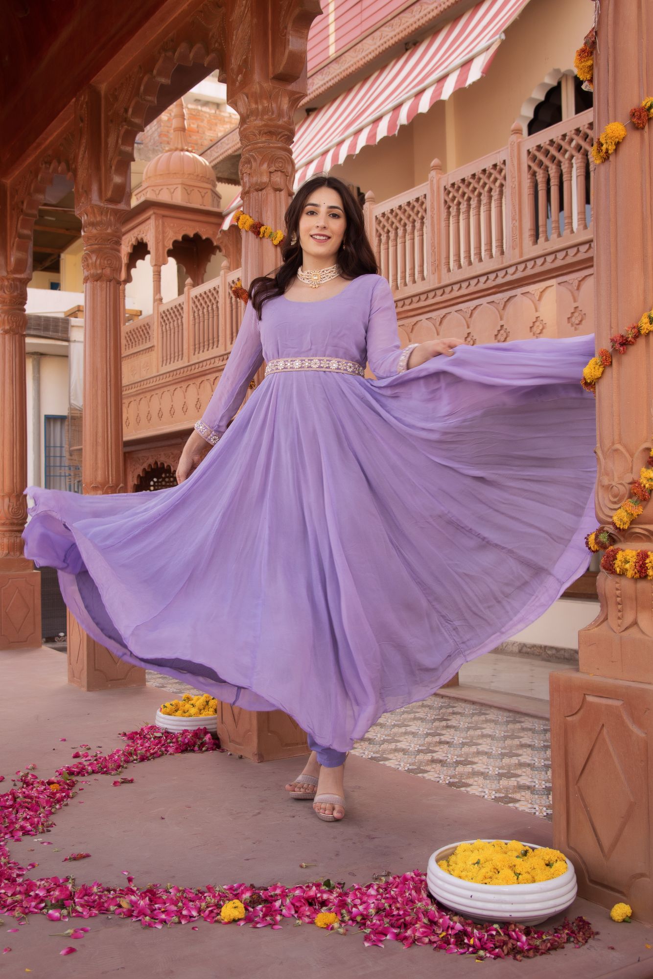 Serene Lilac Gotapatti Georgette Anarkali Suit Set