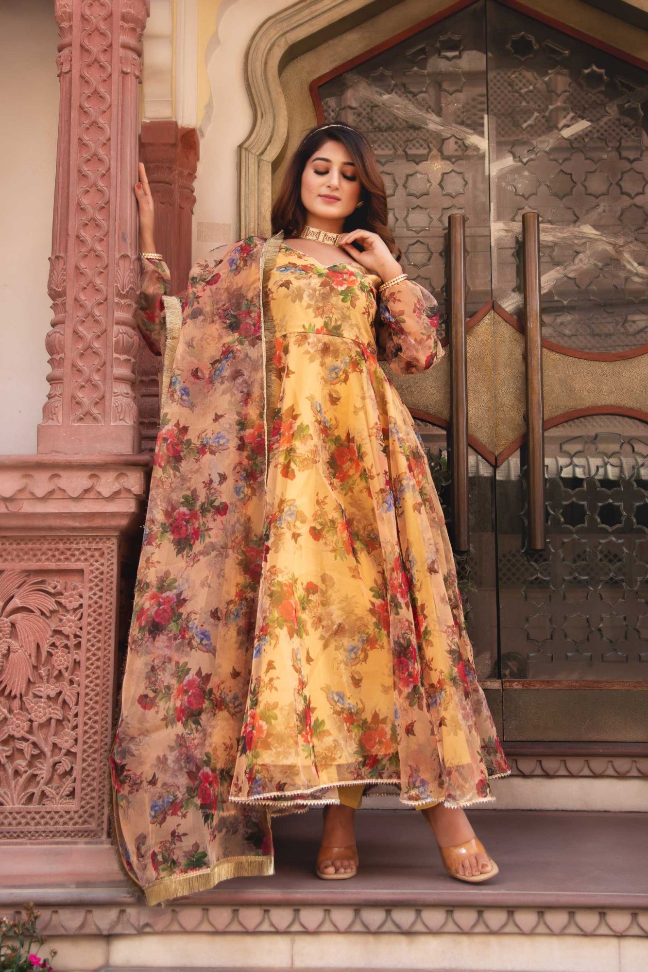 Pearl Ivory Gotapatti Organza Anarkali Suit Set