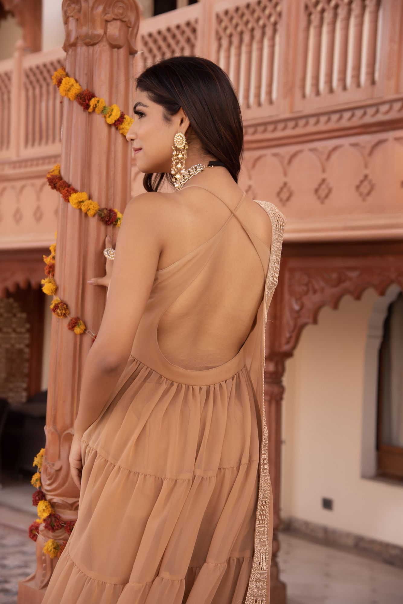 Bossy Beige Gotapatti Georgette Anarkali Suit Set