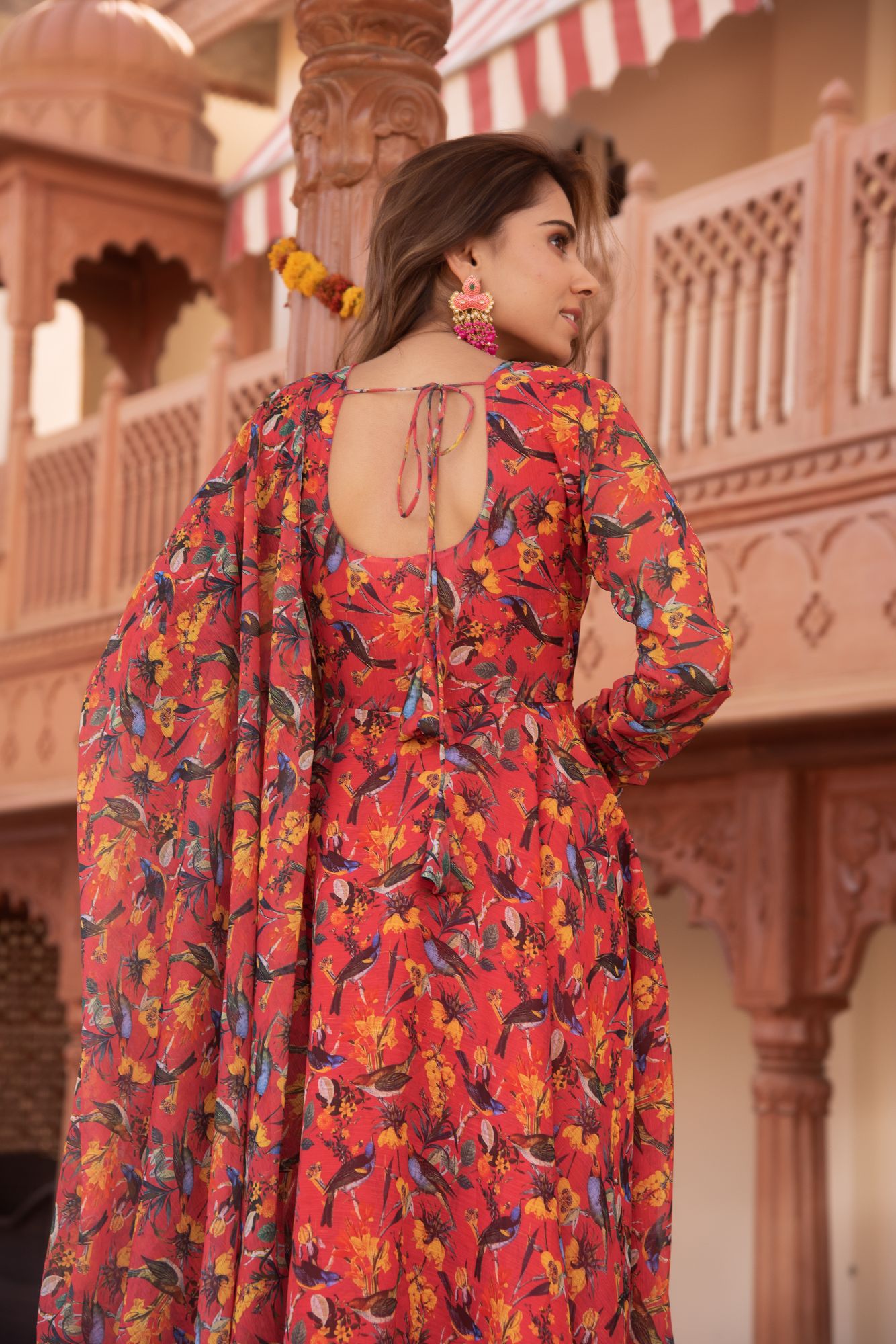 Sparrow Red Chiffon Anarkali Suit Set