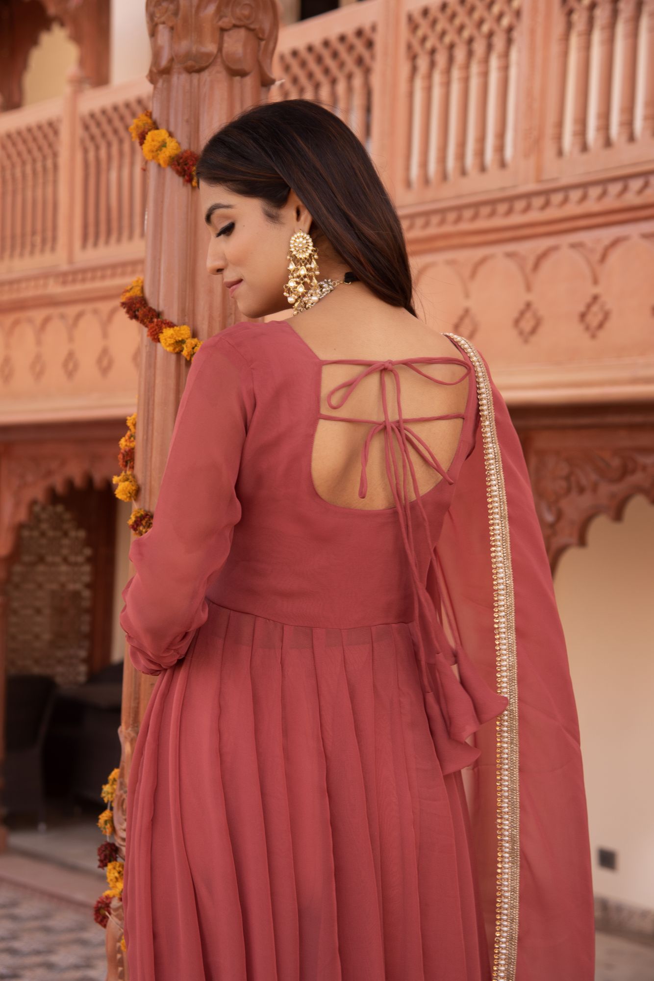 Pearl Rosegold Georgette Anarkali Suit Set