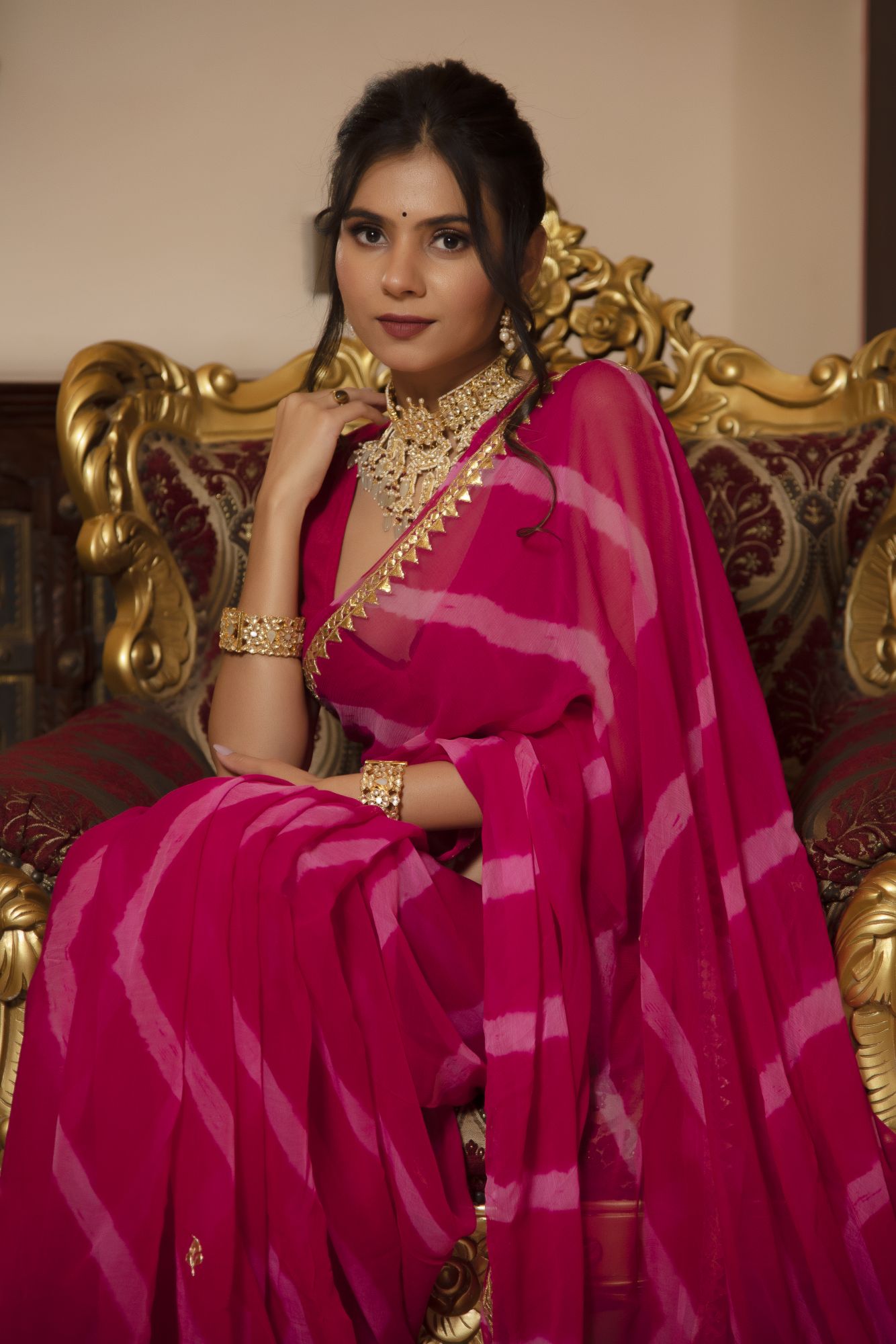 Rani Leheriya Gotapatti Chiffon Saree