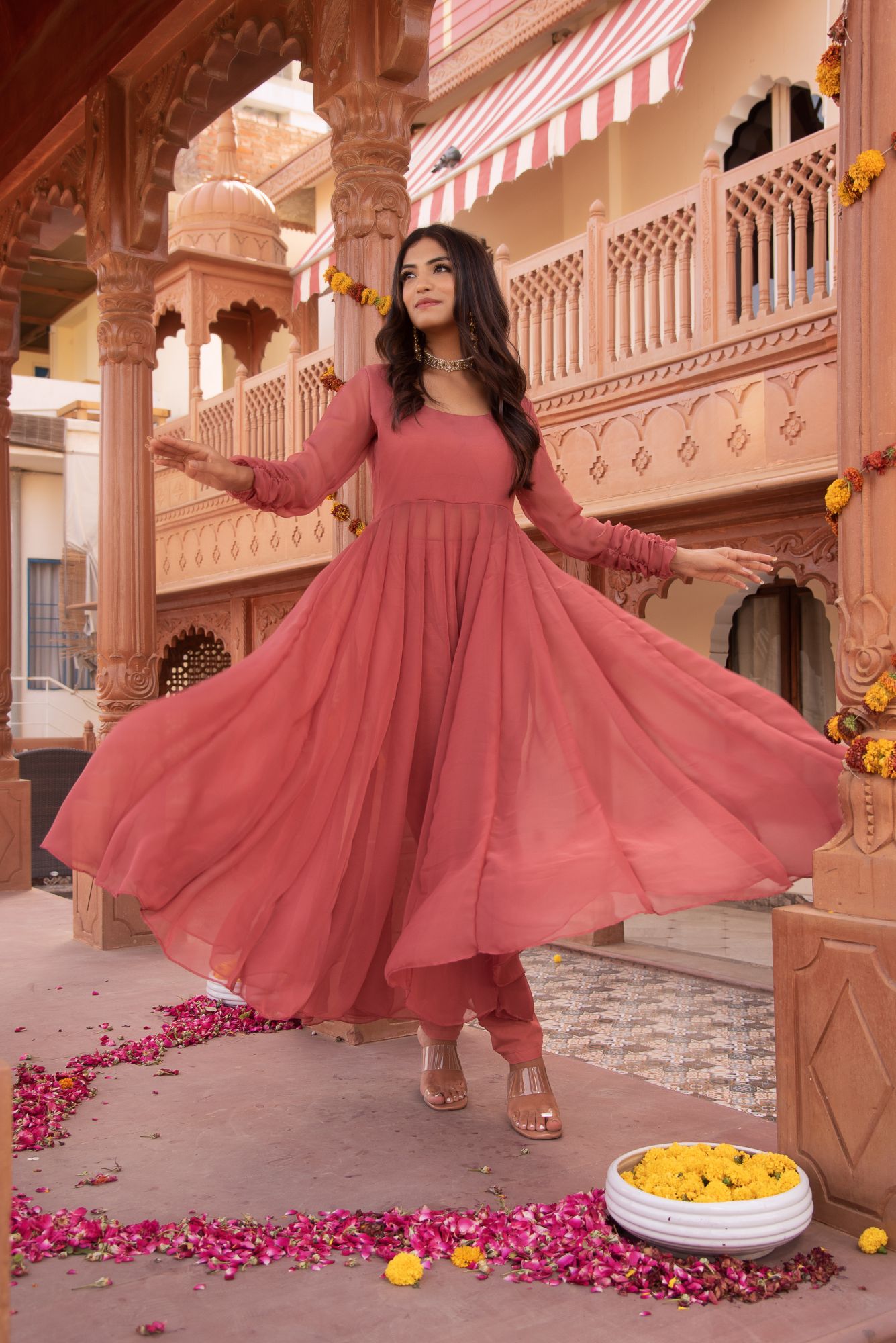 Pearl Rosegold Georgette Anarkali Suit Set