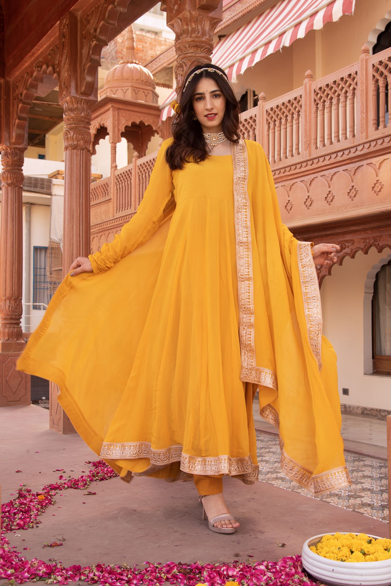 Serene Yellow Gotapatti Georgette Anarkali Suit Set