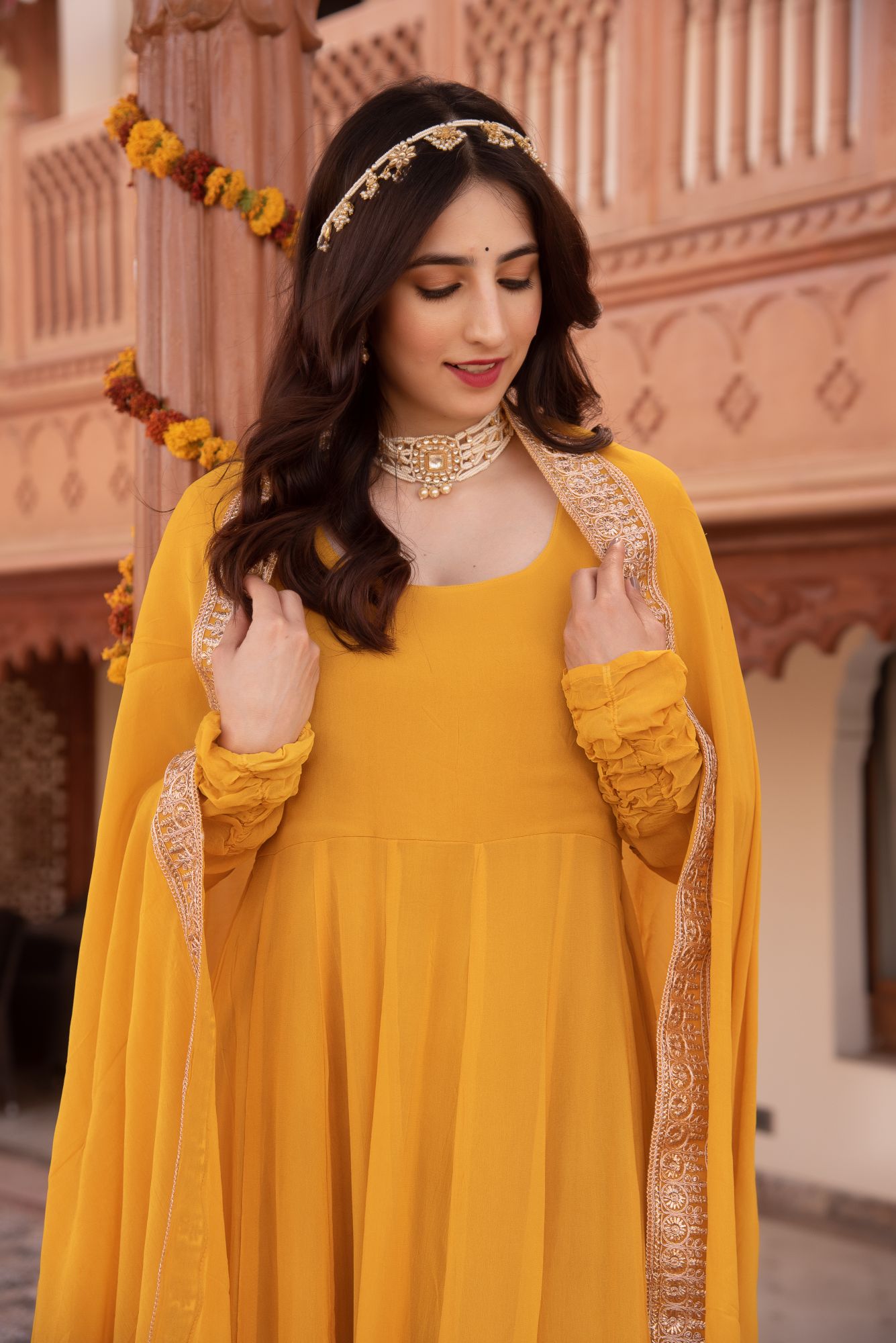Serene Yellow Gotapatti Georgette Anarkali Suit Set