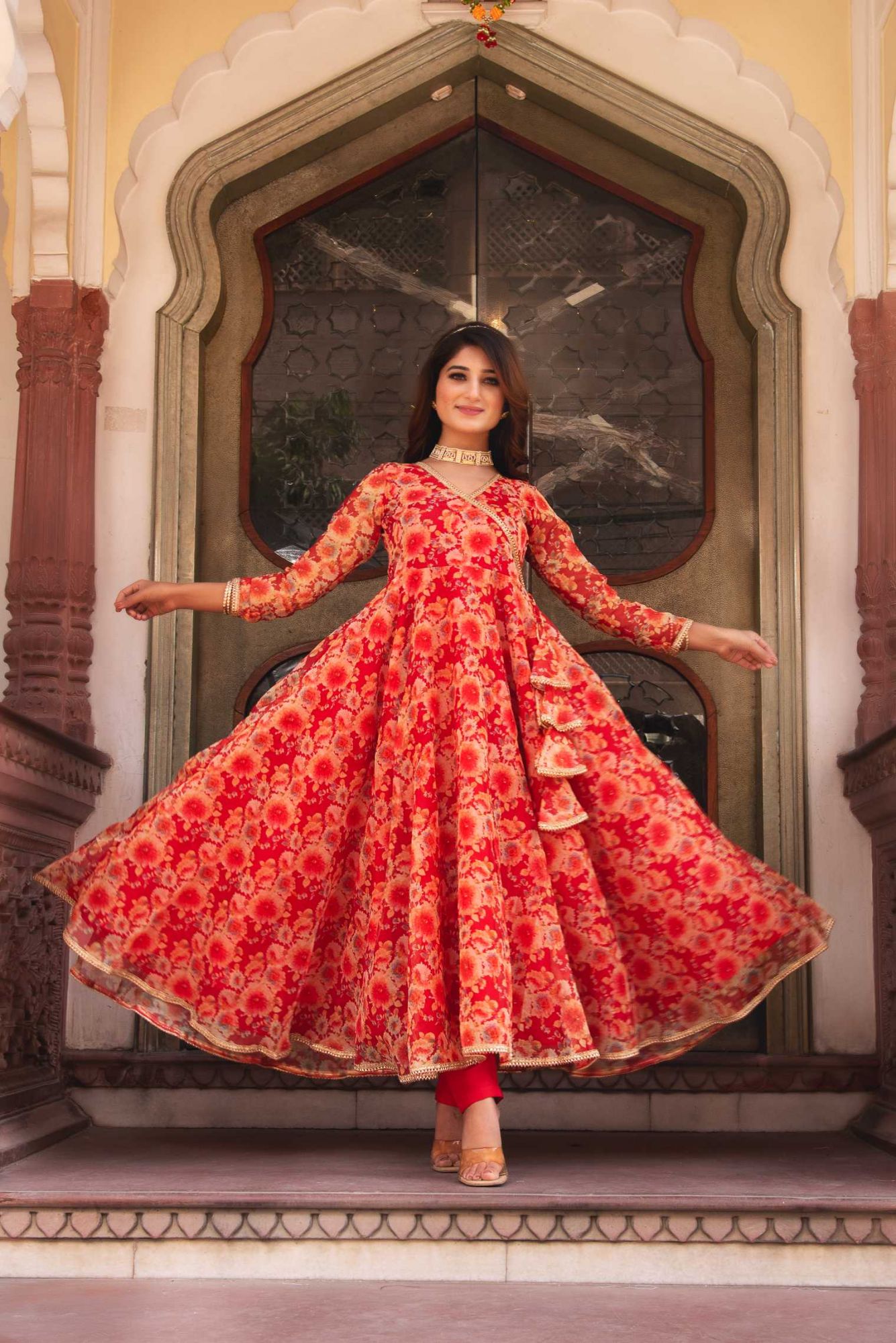 Crimson Red Gotapatti Organza Anarkali Suit Set