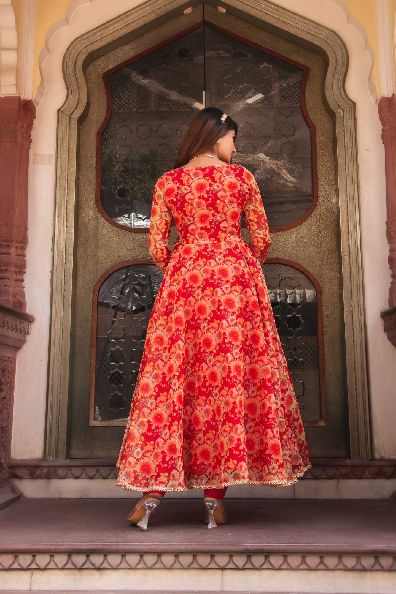 Crimson Red Gotapatti Organza Anarkali Suit Set