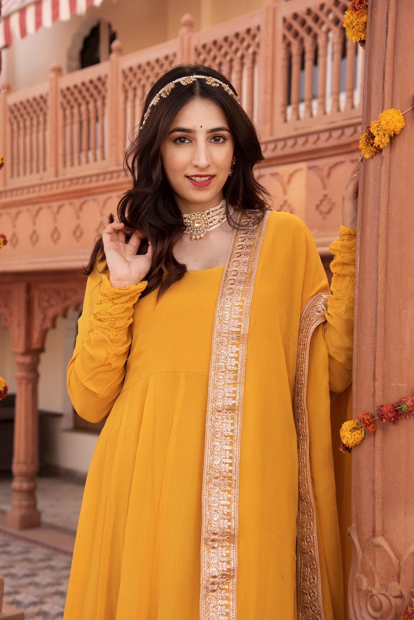 Serene Yellow Gotapatti Georgette Anarkali Suit Set