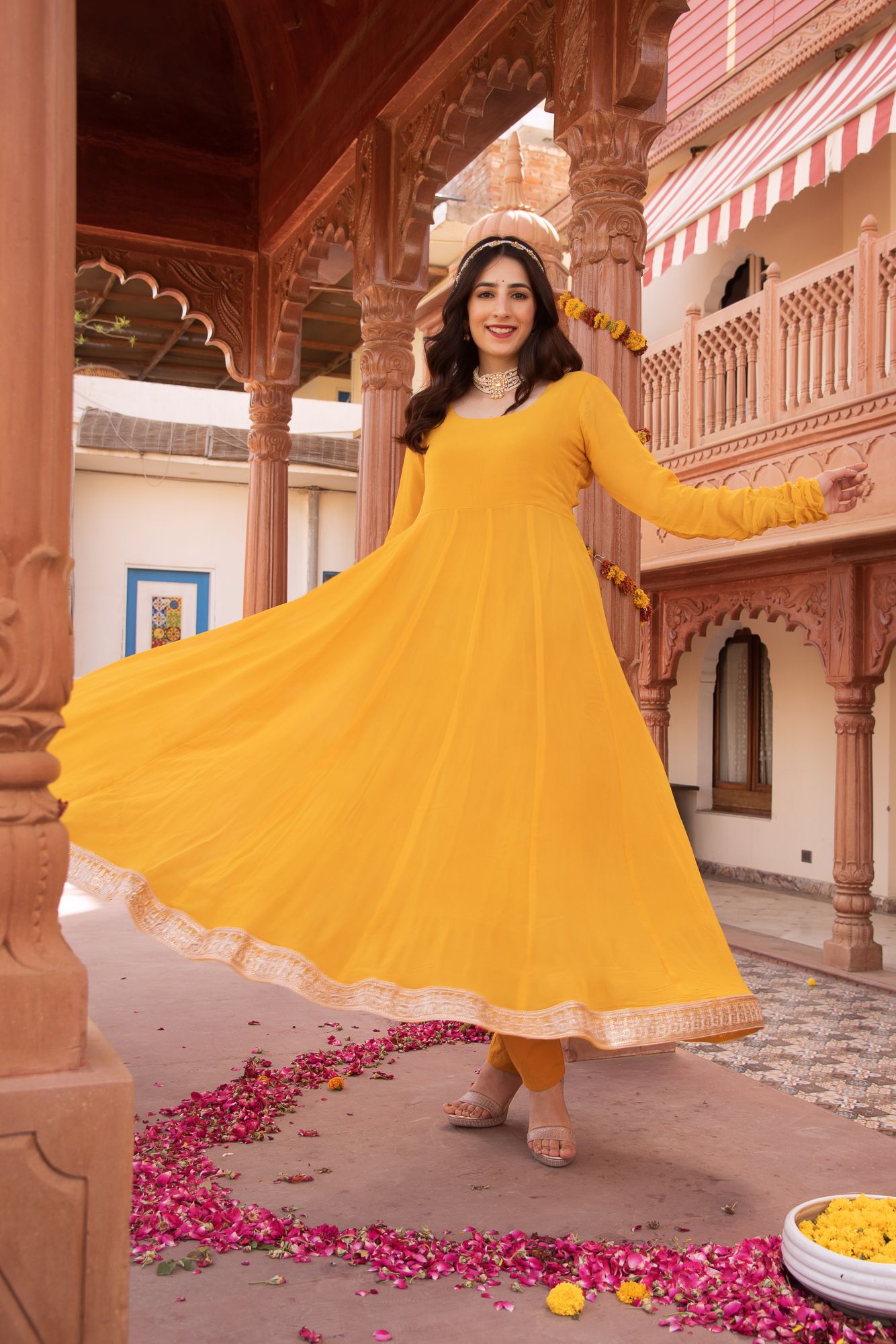 Serene Yellow Gotapatti Georgette Anarkali Suit Set