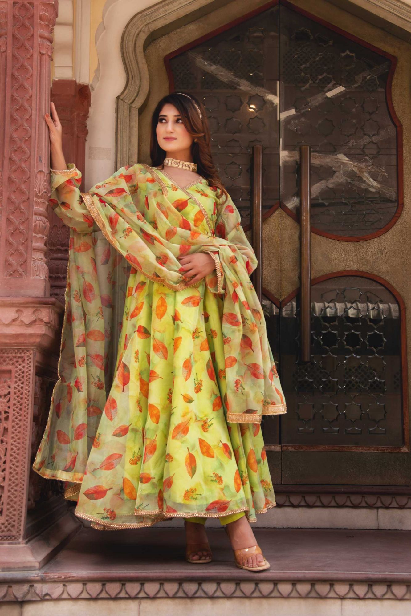 Pistacia Green Gotapatti Organza Anarkali Suit Set