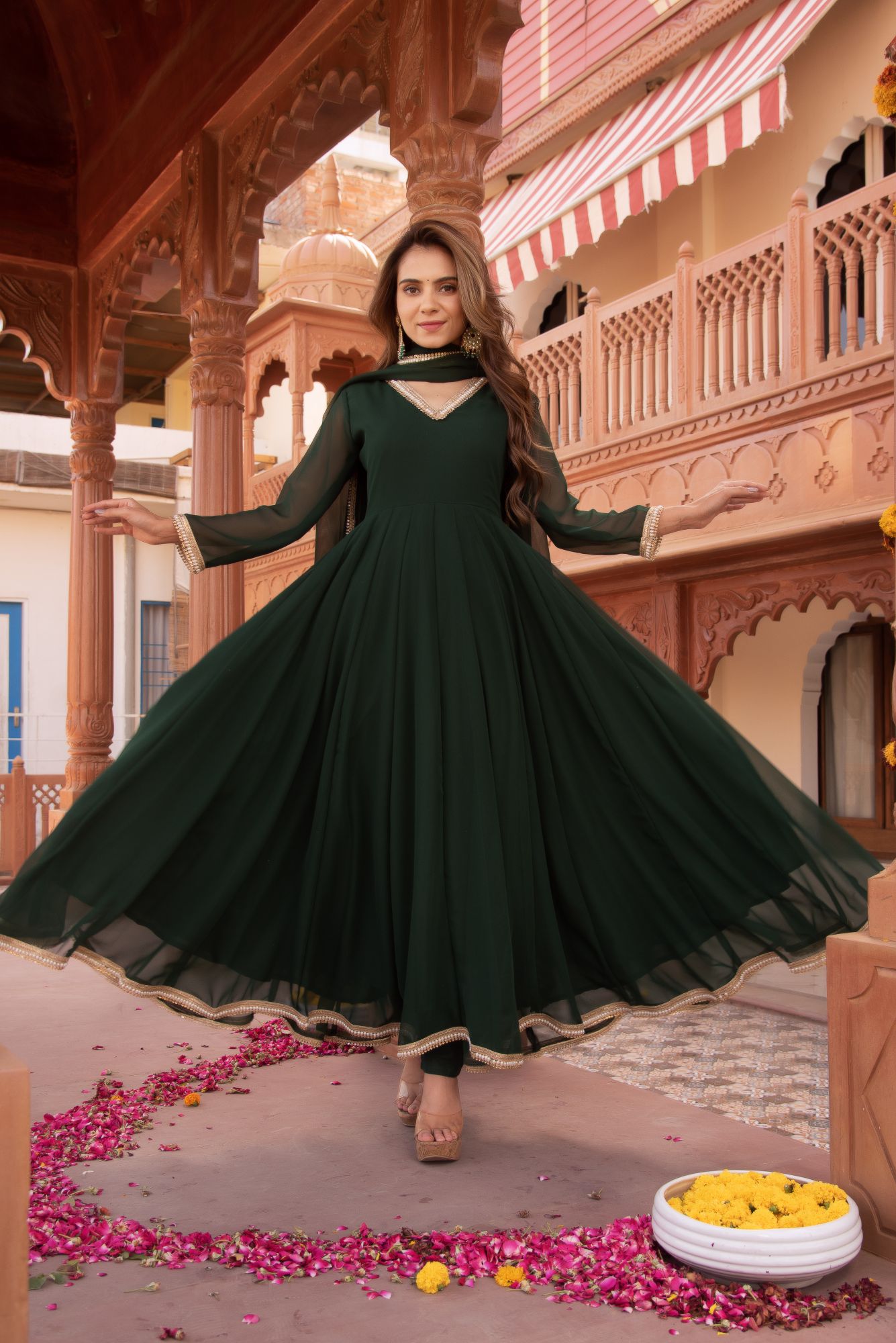 Pakistani Green Georgette Anarkali Suit set