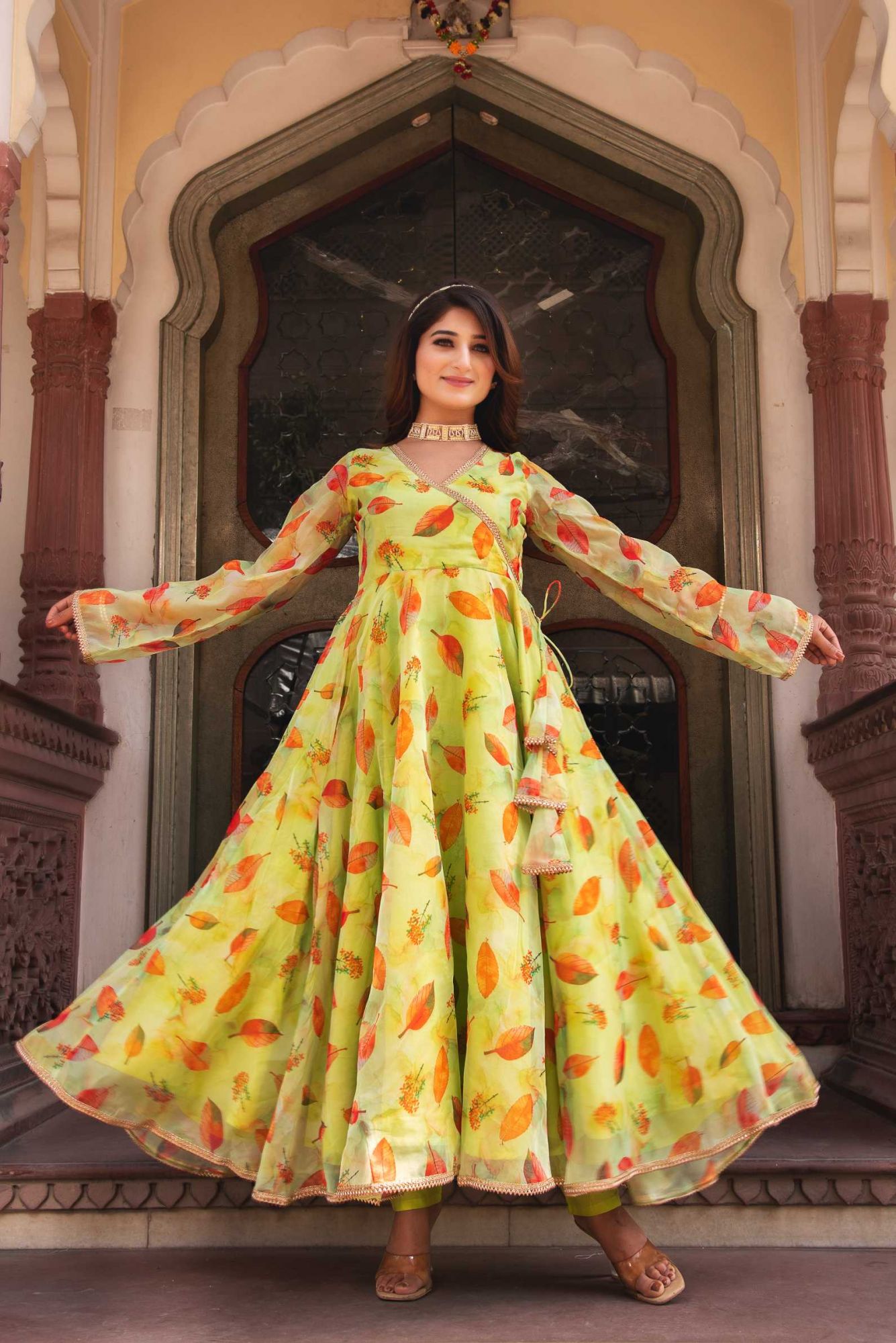 Pistacia Green Gotapatti Organza Anarkali Suit Set
