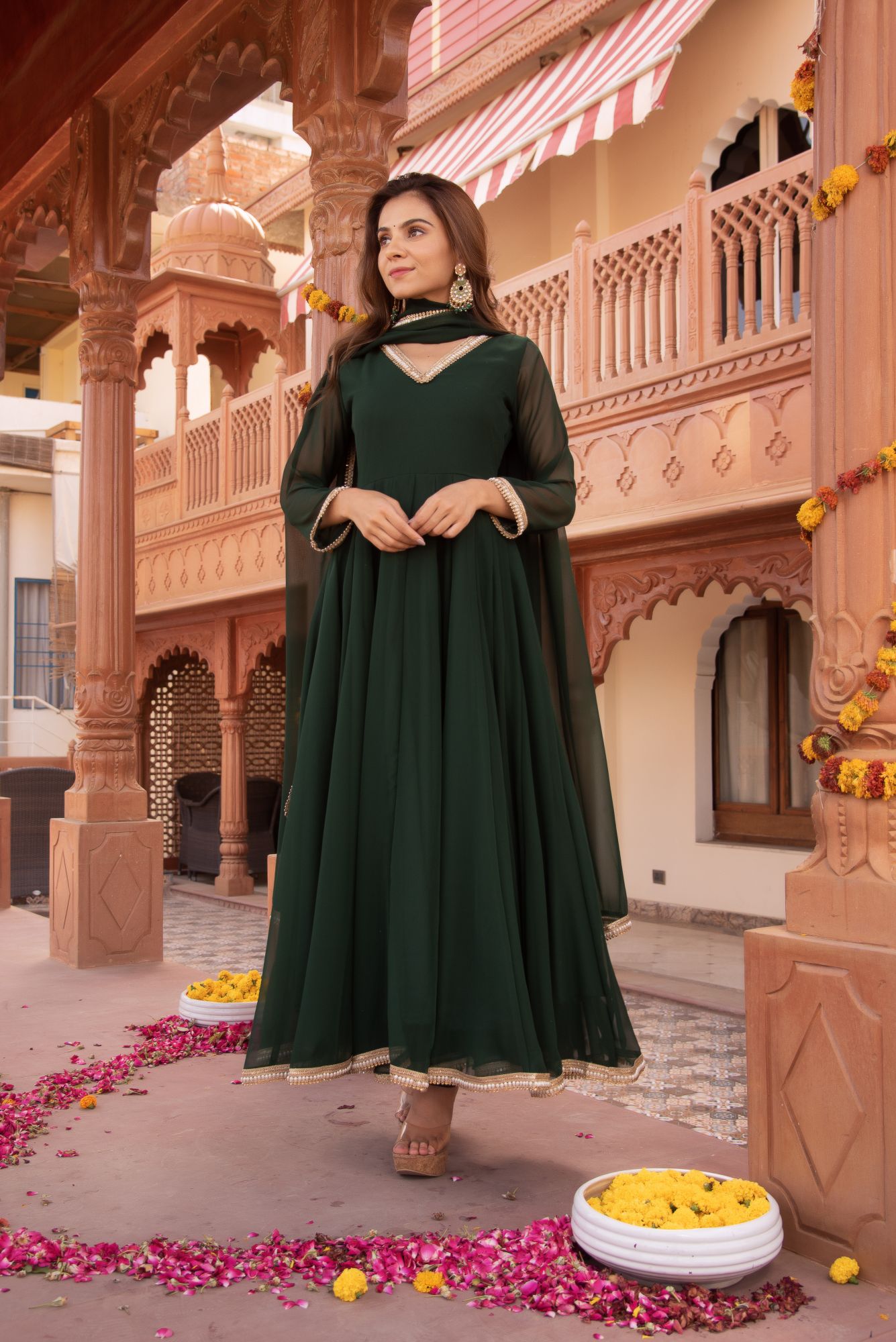 Pakistani Green Georgette Anarkali Suit set