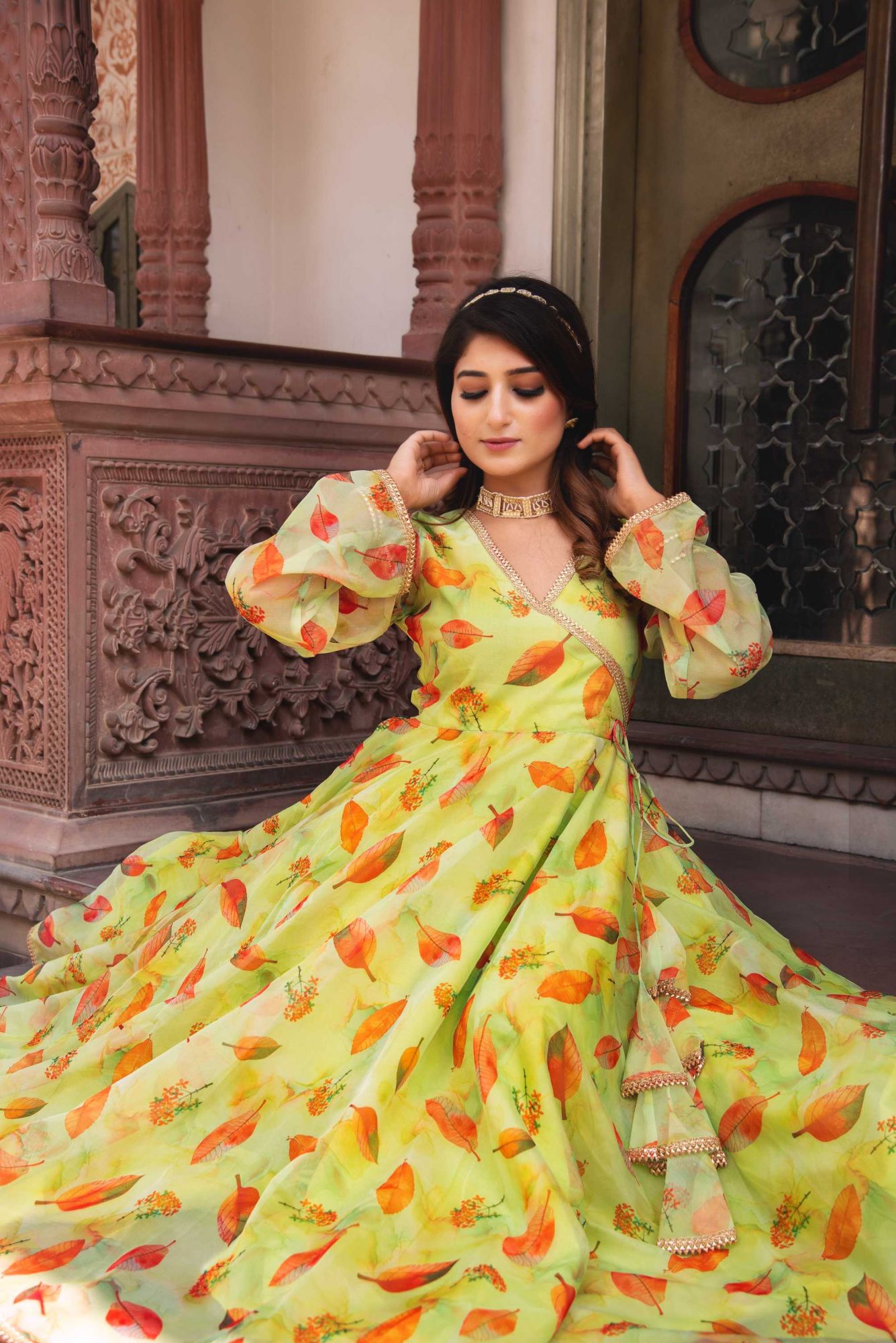 Pistacia Green Gotapatti Organza Anarkali Suit Set