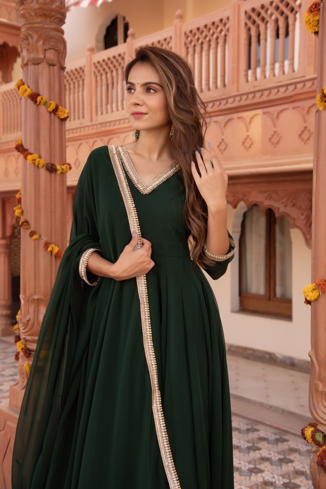 Pakistani Green Georgette Anarkali Suit set