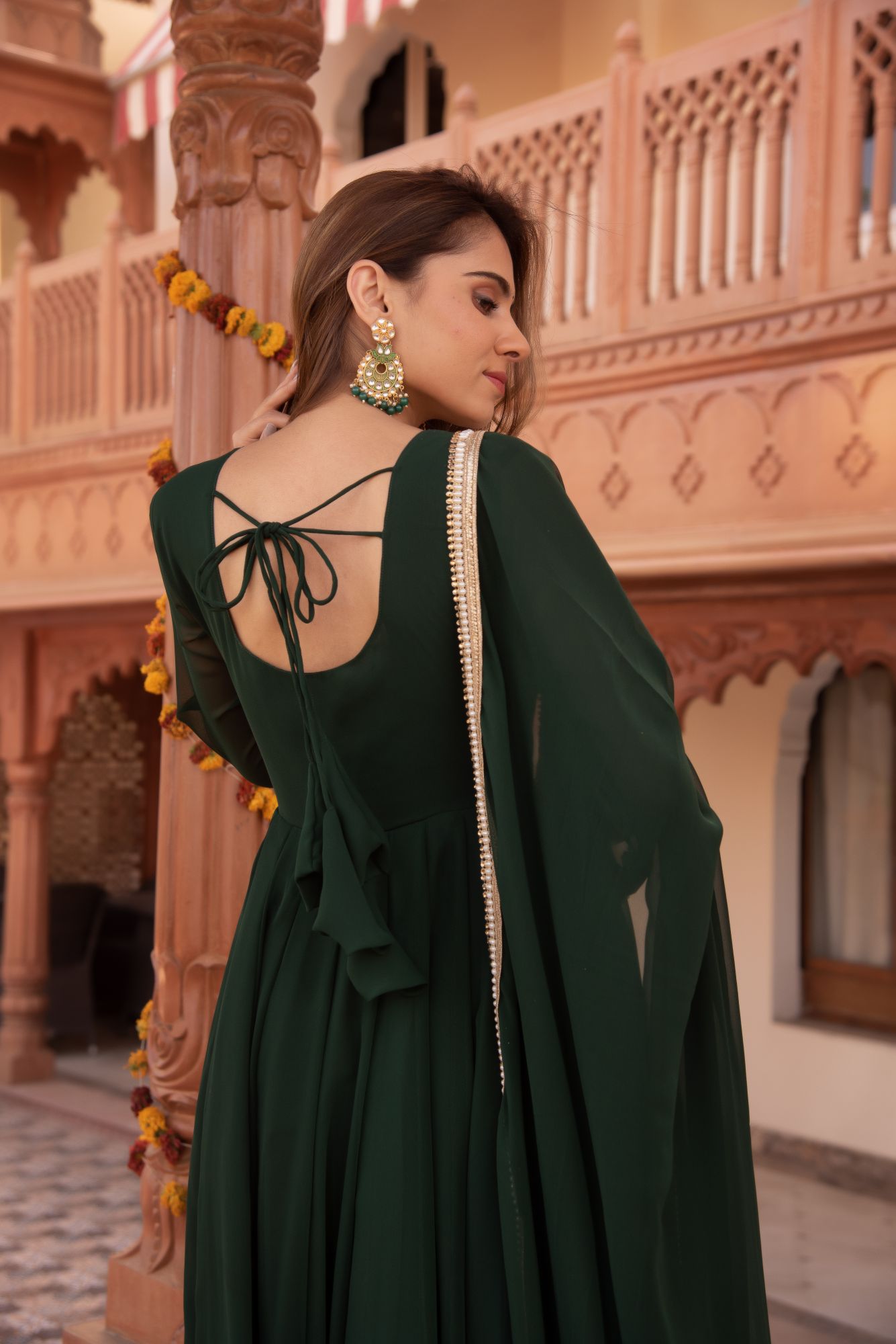 Pakistani Green Georgette Anarkali Suit set