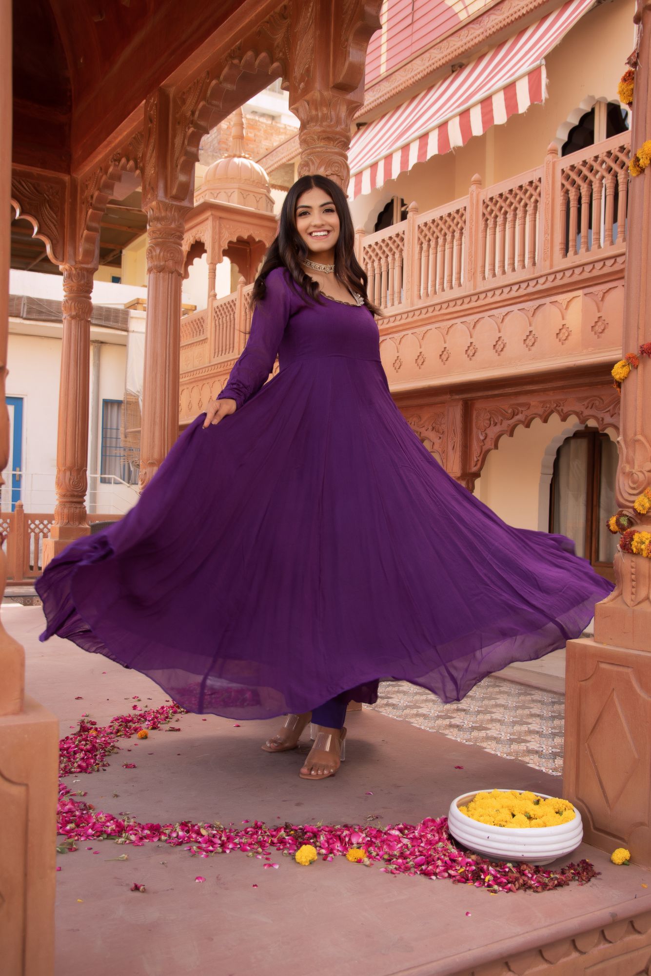 Violet Flower Georgette Anarkali Suit Set