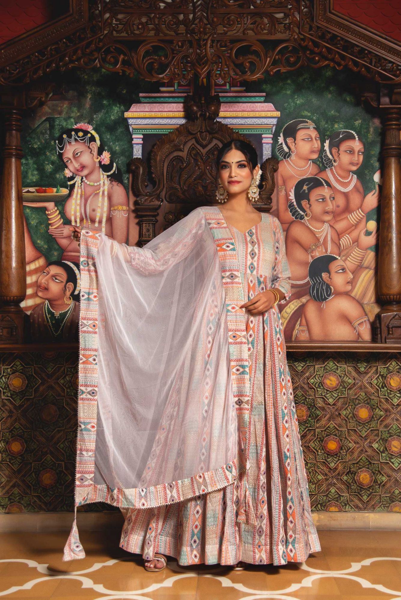 Congrous Mul Pink Gotapatti Anarkali Suit Set