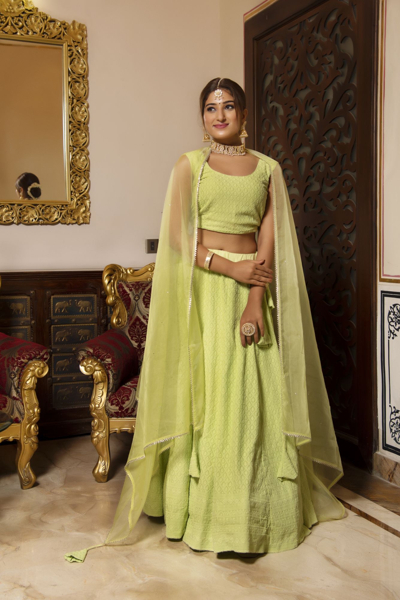 Pop Mint Chikankari Lehenga Set