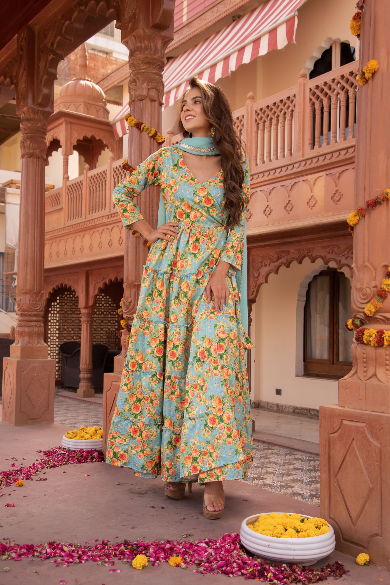 Sea Garden Embroided Anarkali Suit Set