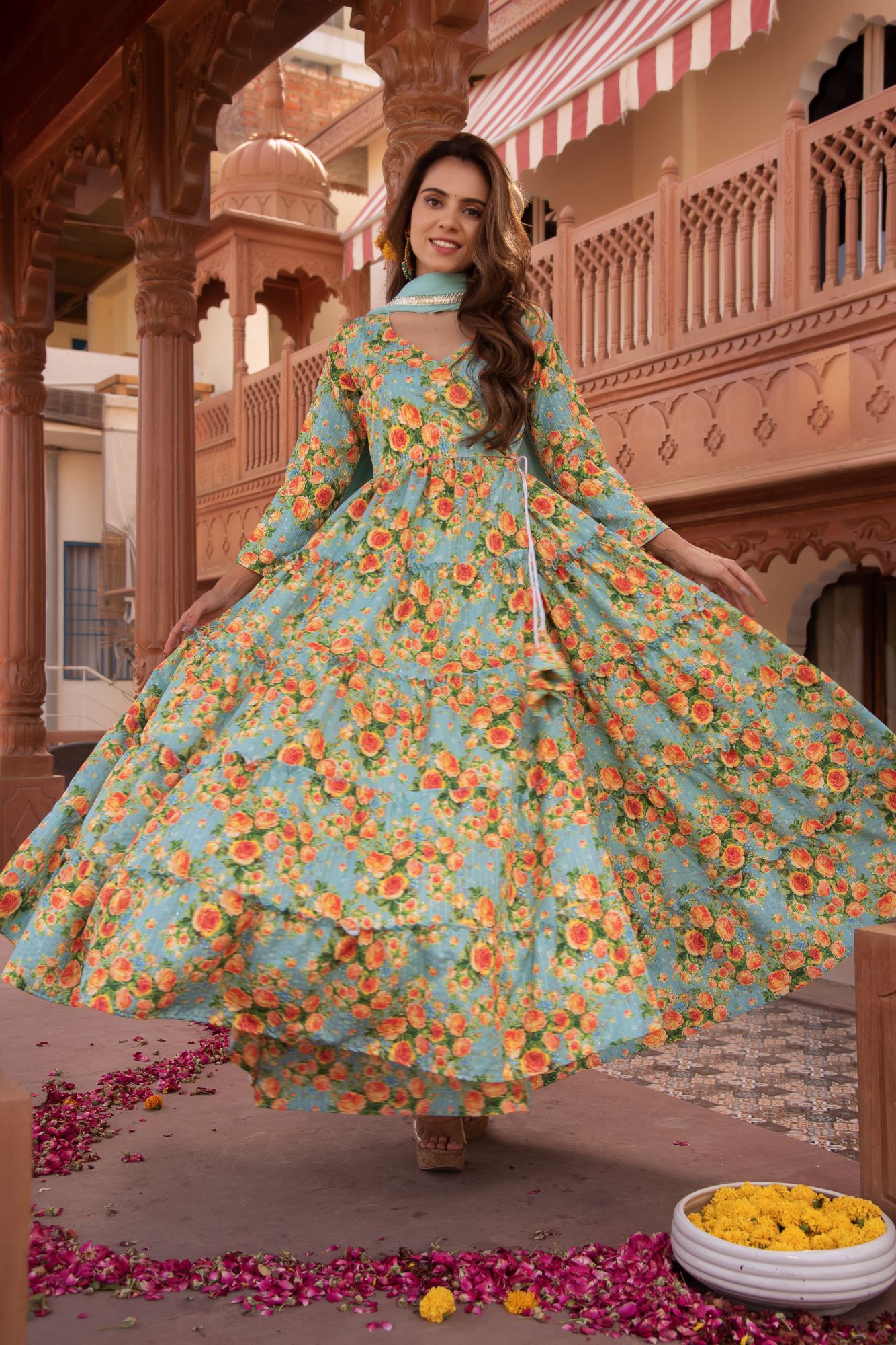 Sea Garden Embroided Anarkali Suit Set