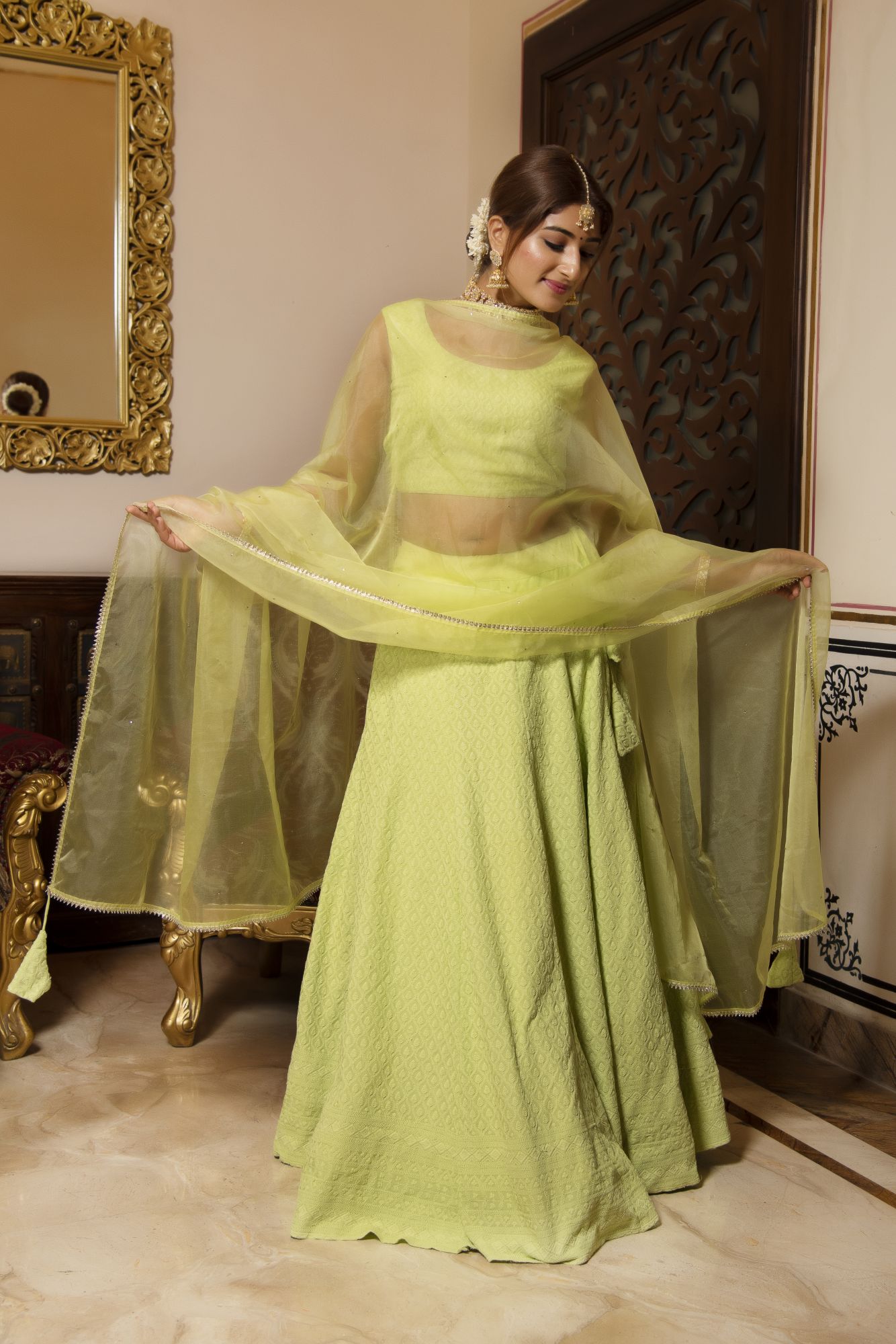 Pop Mint Chikankari Lehenga Set