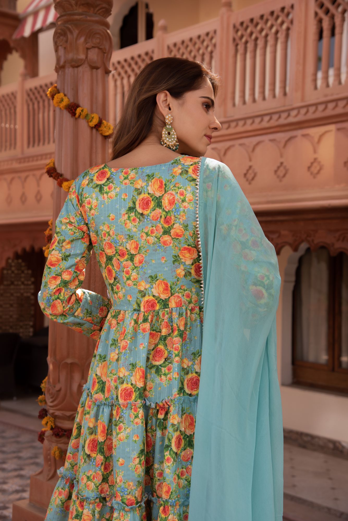 Sea Garden Embroided Anarkali Suit Set