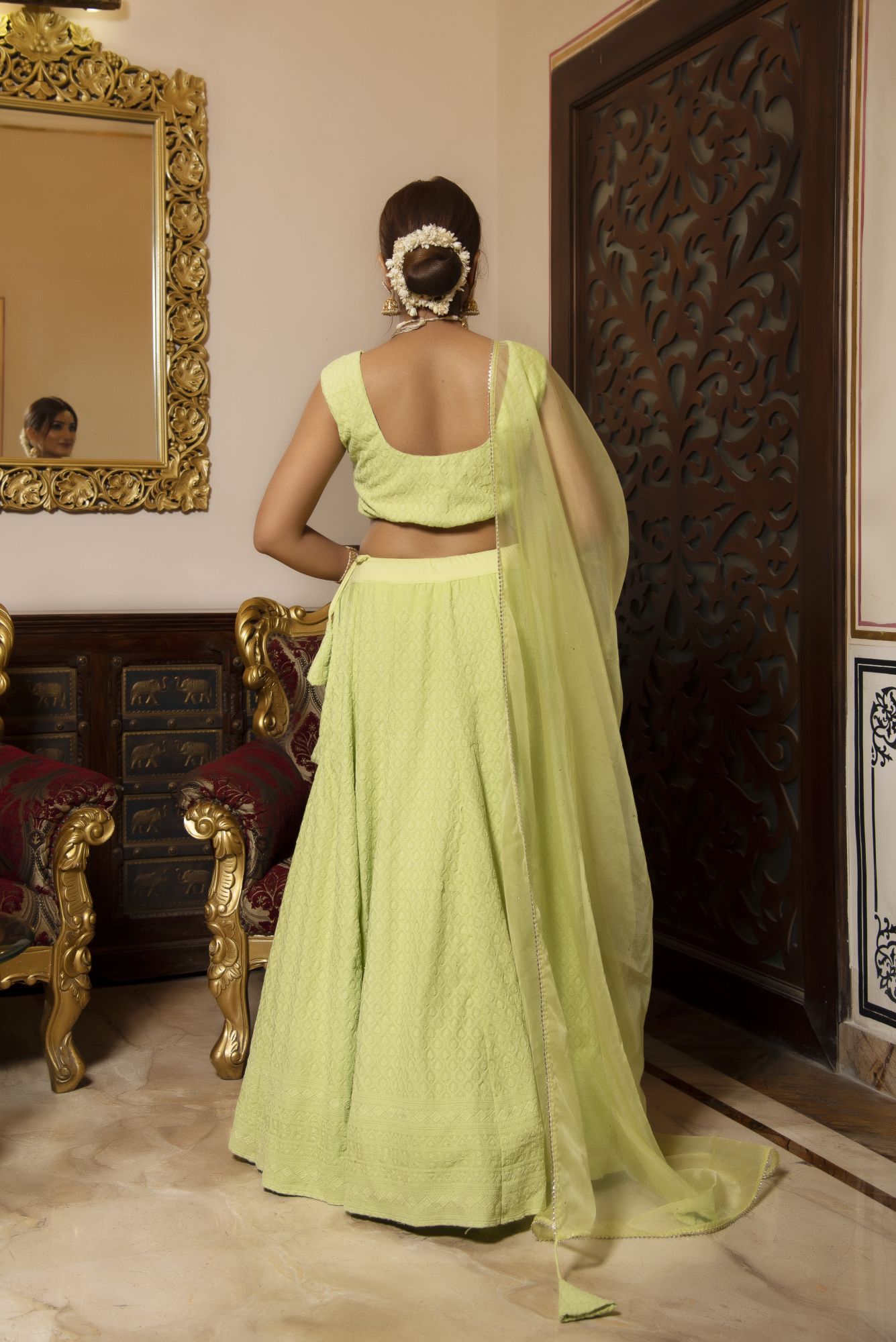 Pop Mint Chikankari Lehenga Set