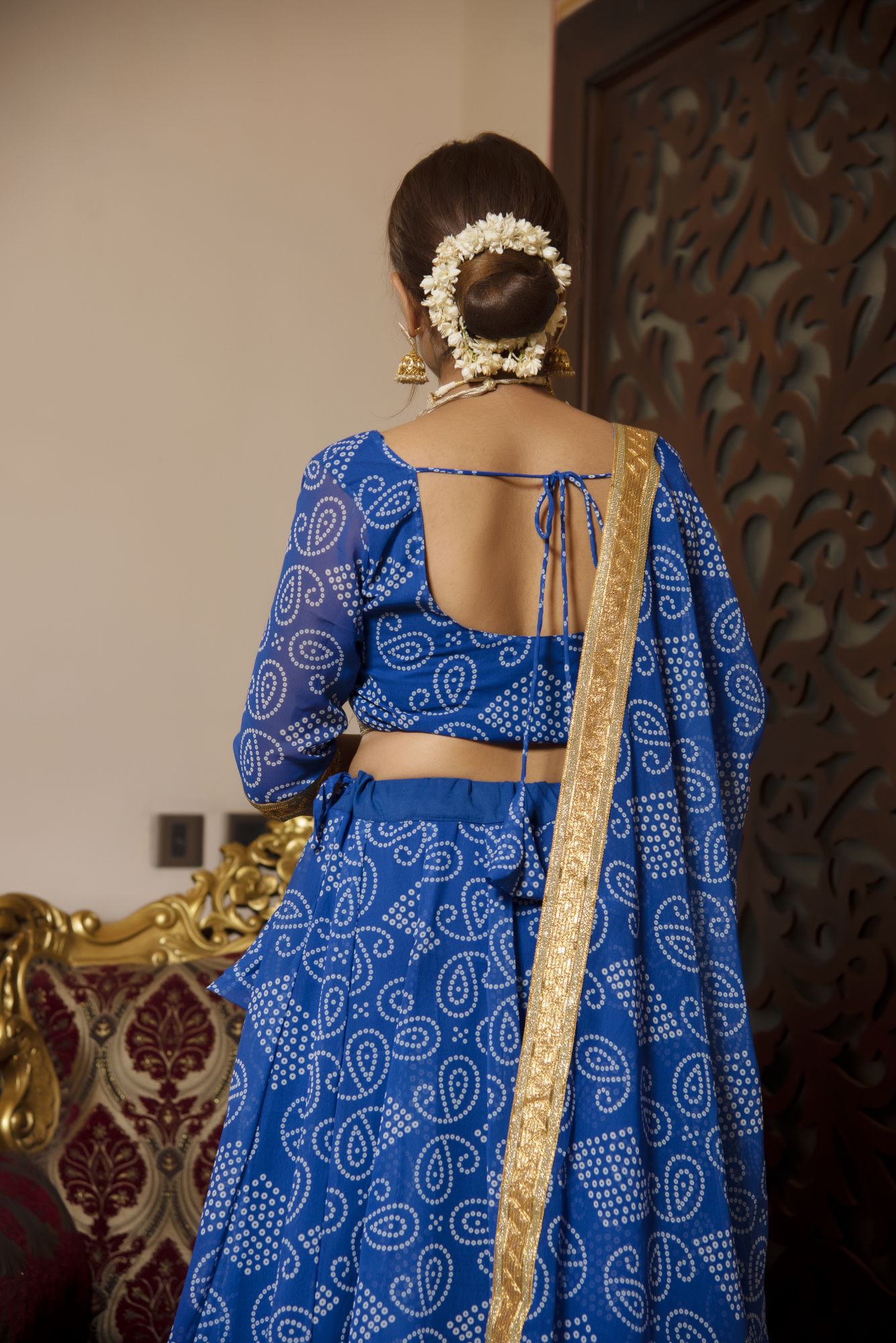 Blue Bloom Floral Gotapatti Lehenga Set
