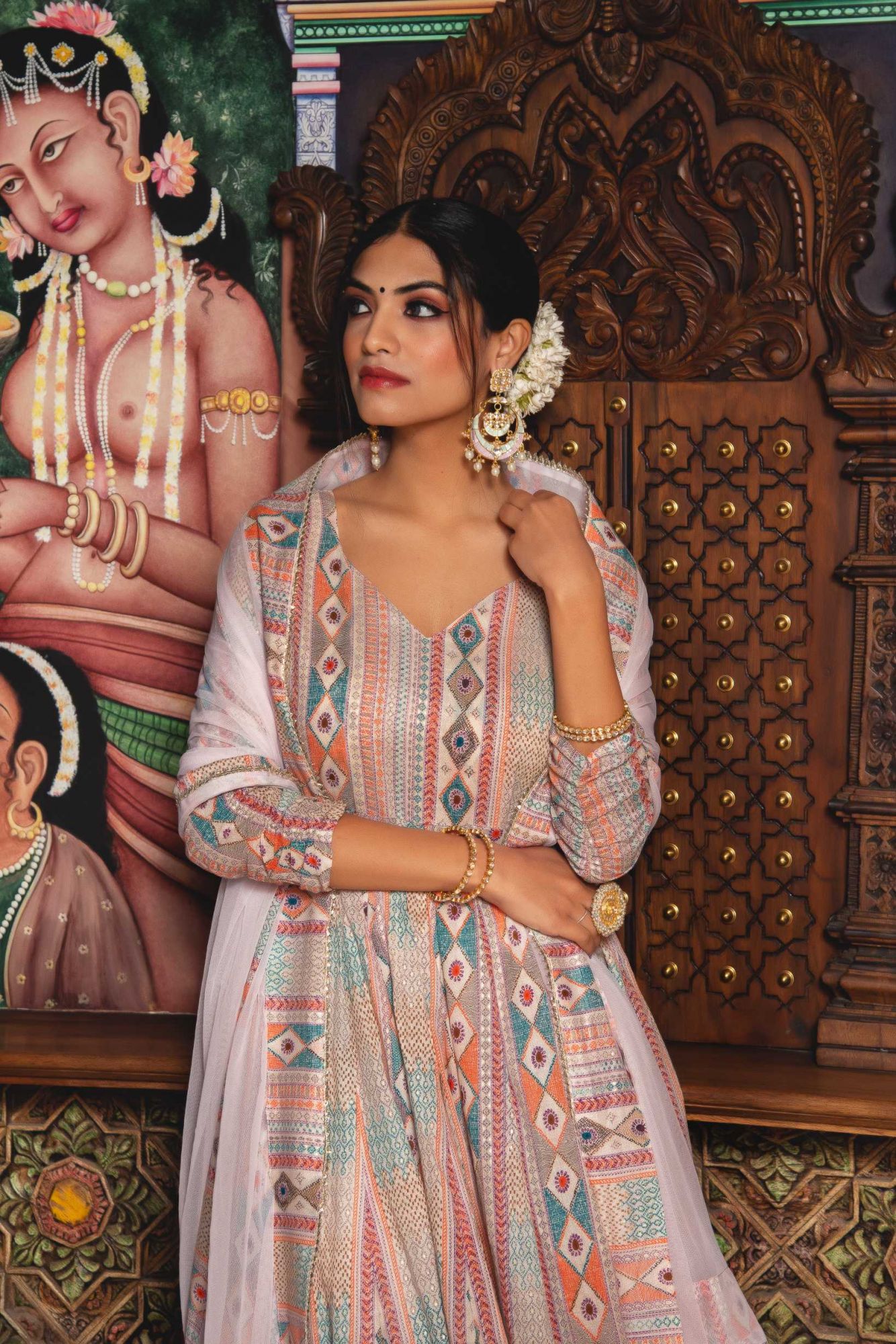 Congrous Mul Pink Gotapatti Anarkali Suit Set