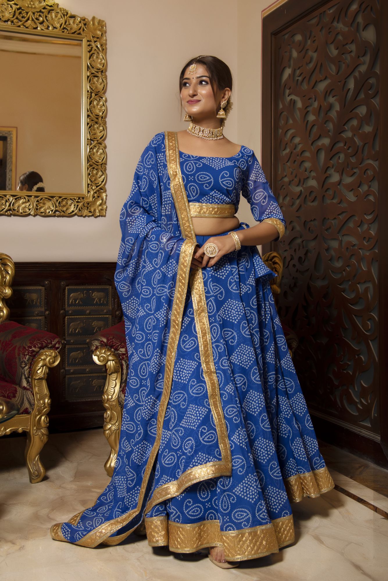 Blue Bloom Floral Gotapatti Lehenga Set