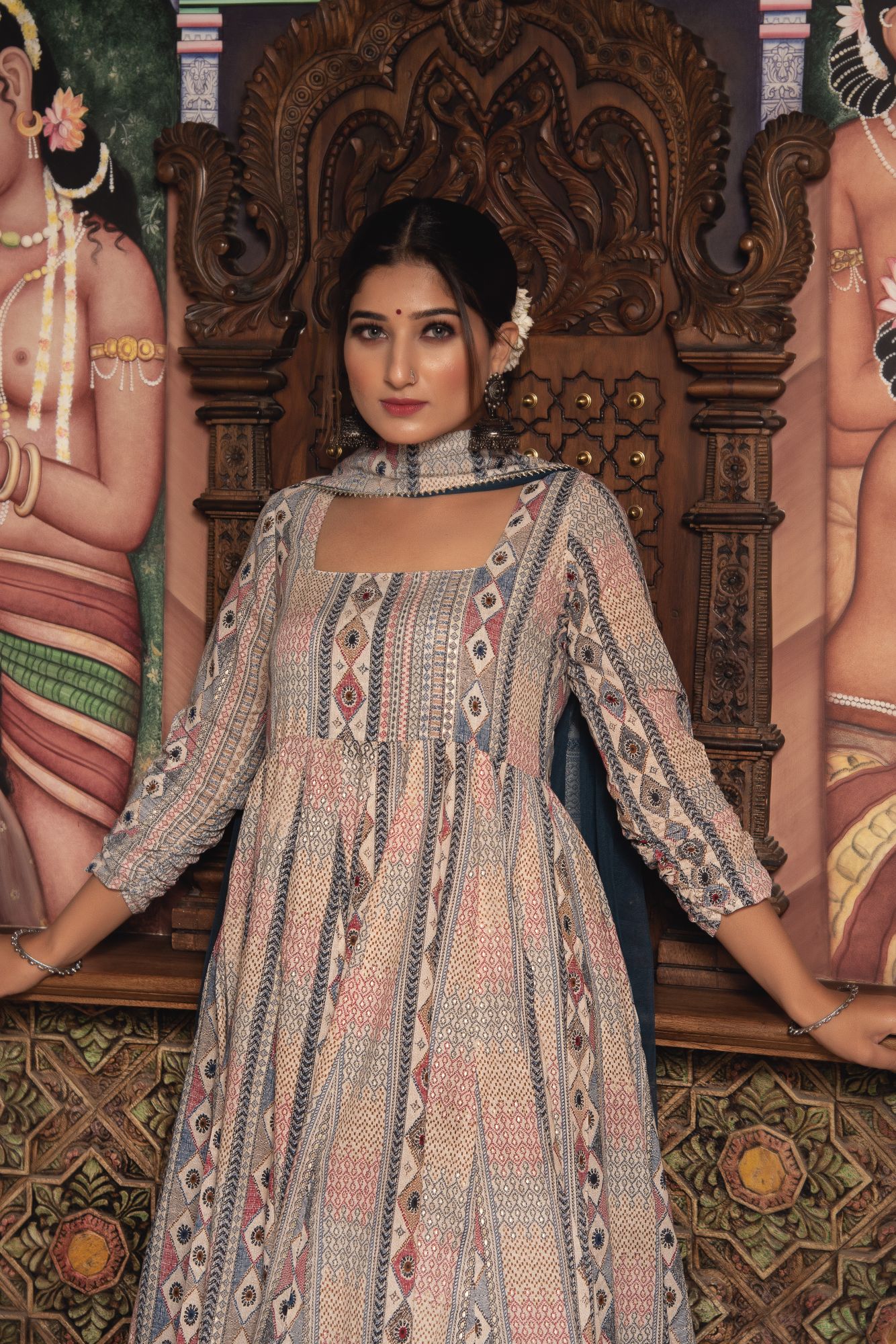 Congrous Mul Blue Gotapatti Anarkali Suit Set