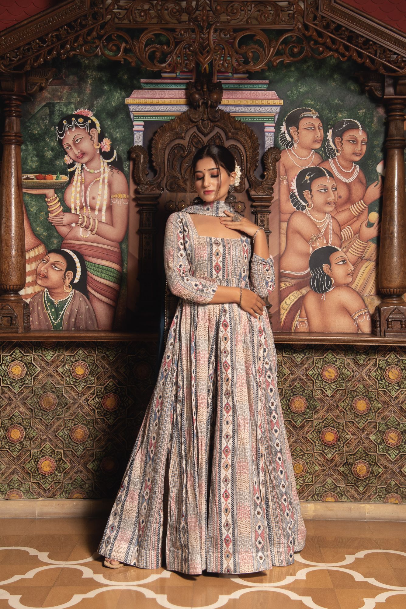 Congrous Mul Blue Gotapatti Anarkali Suit Set