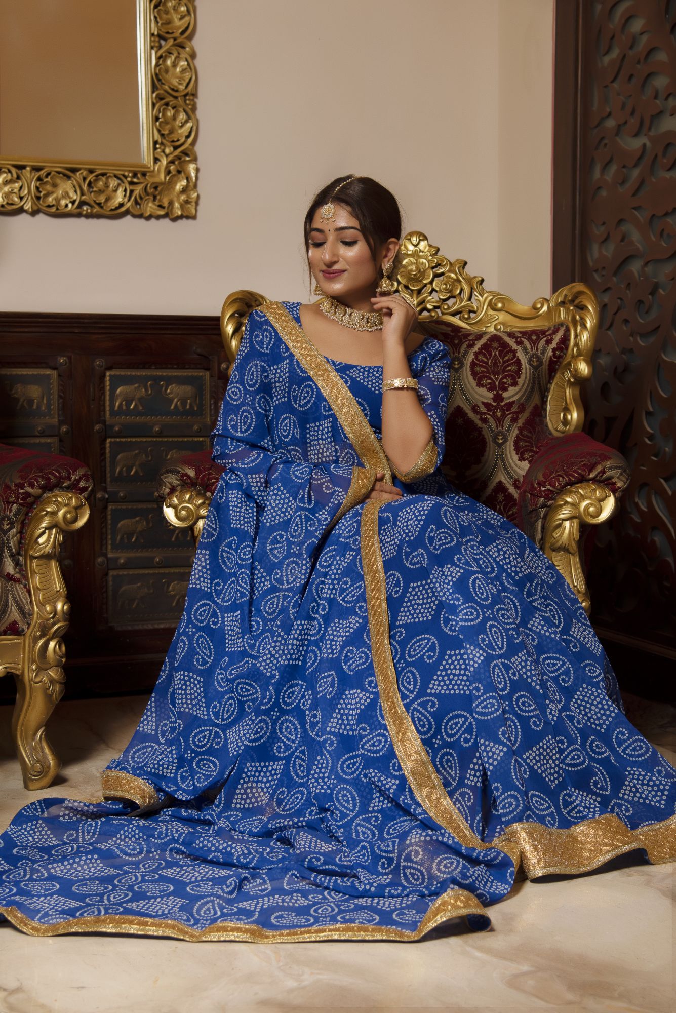 Blue Bloom Floral Gotapatti Lehenga Set