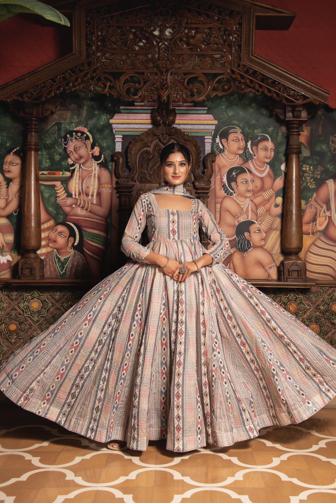 Congrous Mul Blue Gotapatti Anarkali Suit Set