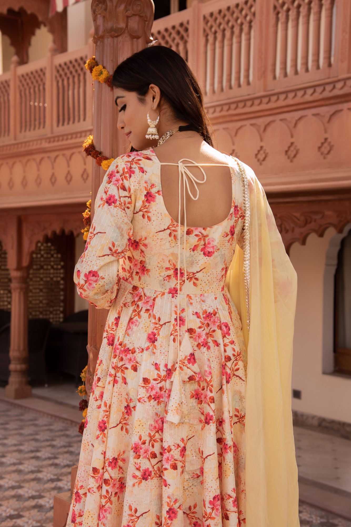 Fairy Yellow Red Blossom Anarkali Suit Set