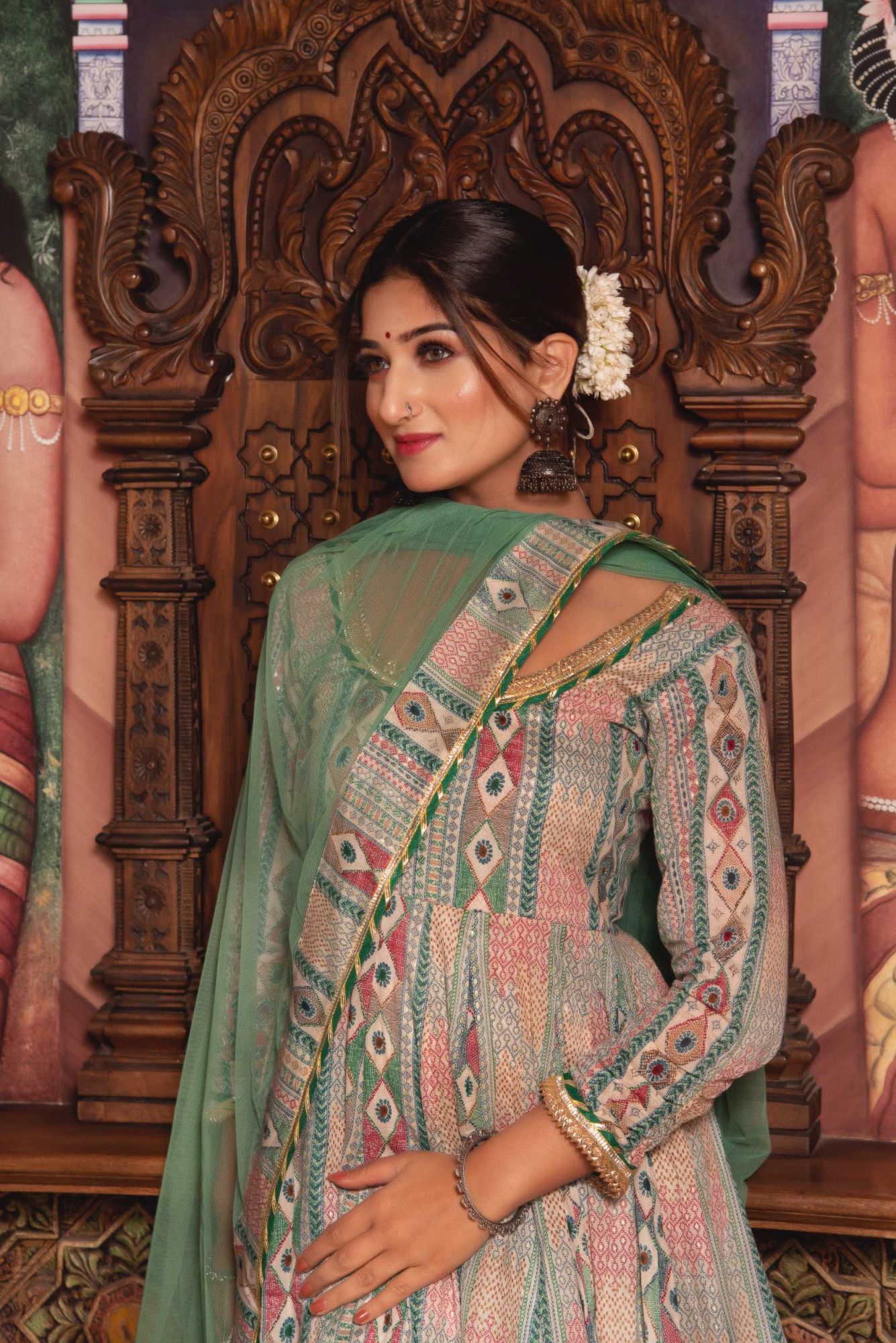 Congrous Mul Green Gotapatti Anarkali Suit Set