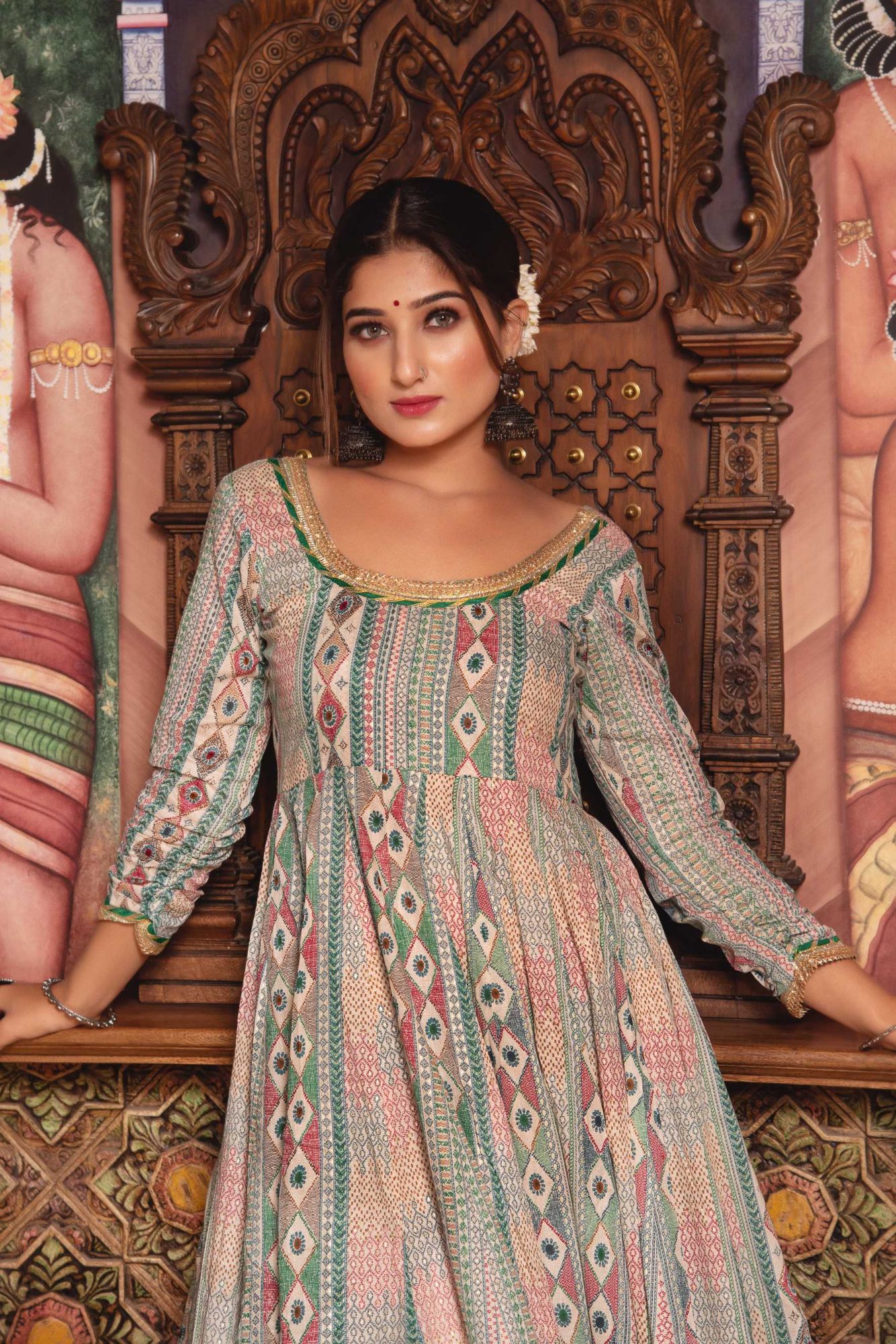 Congrous Mul Green Gotapatti Anarkali Suit Set