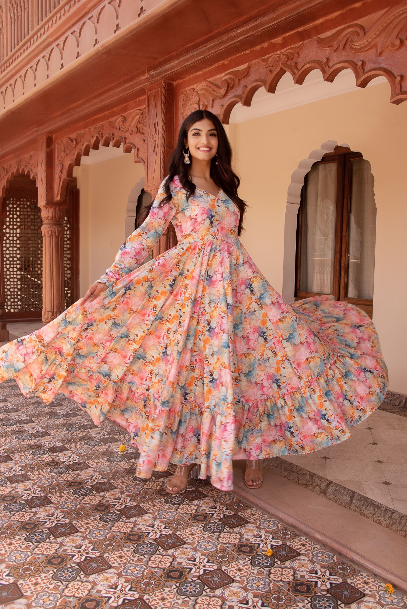 Samaira Multicolour Rayon Embroided Maxi Dress