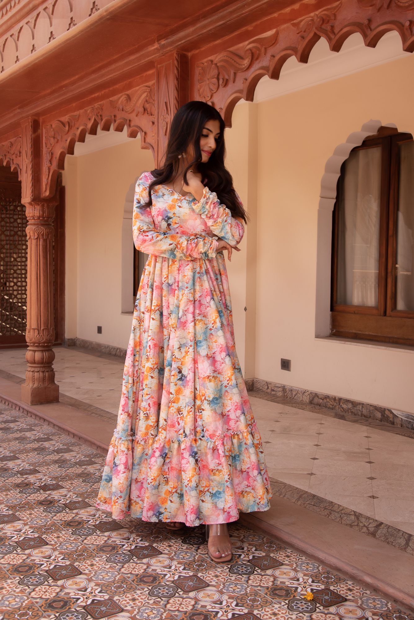 Samaira Multicolour Rayon Embroided Maxi Dress