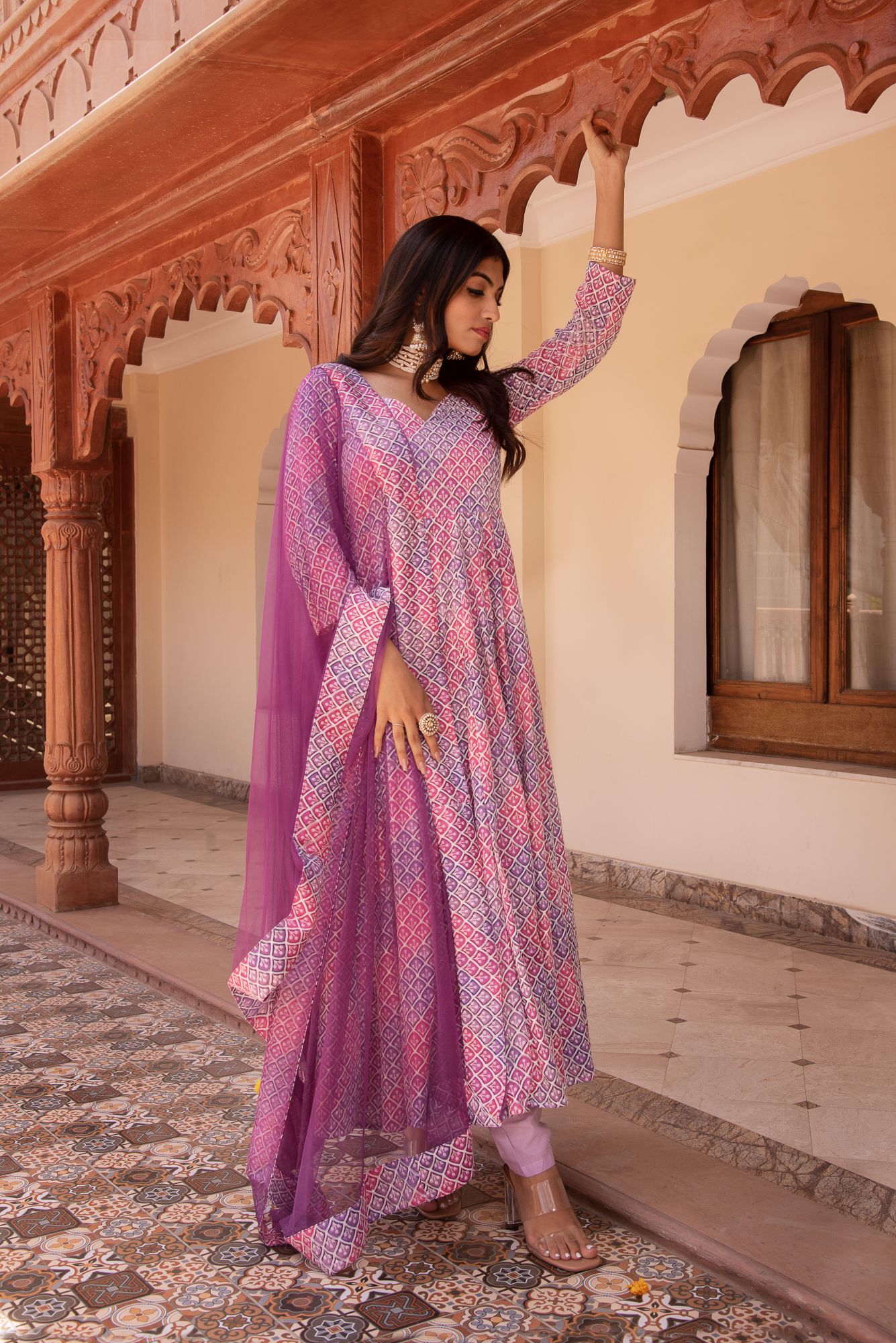 Lilac Embroided Anarkali Suit Set