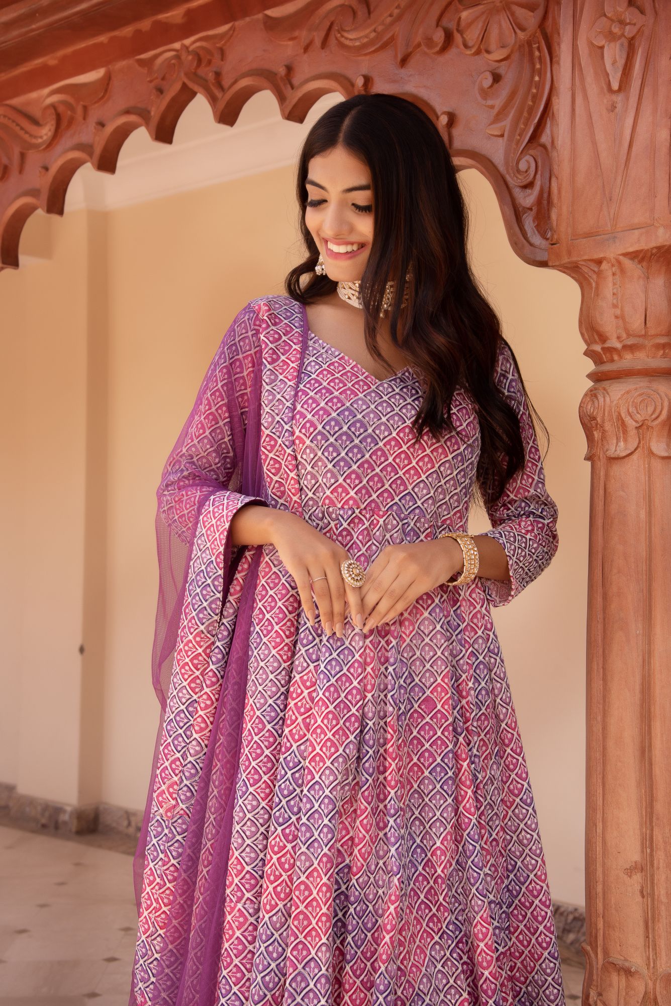 Lilac Embroided Anarkali Suit Set
