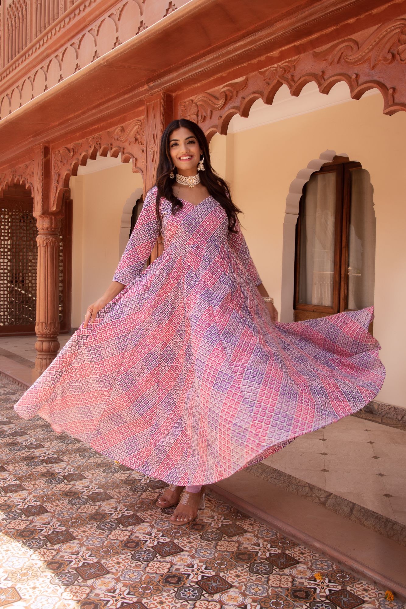 Lilac Embroided Anarkali Suit Set