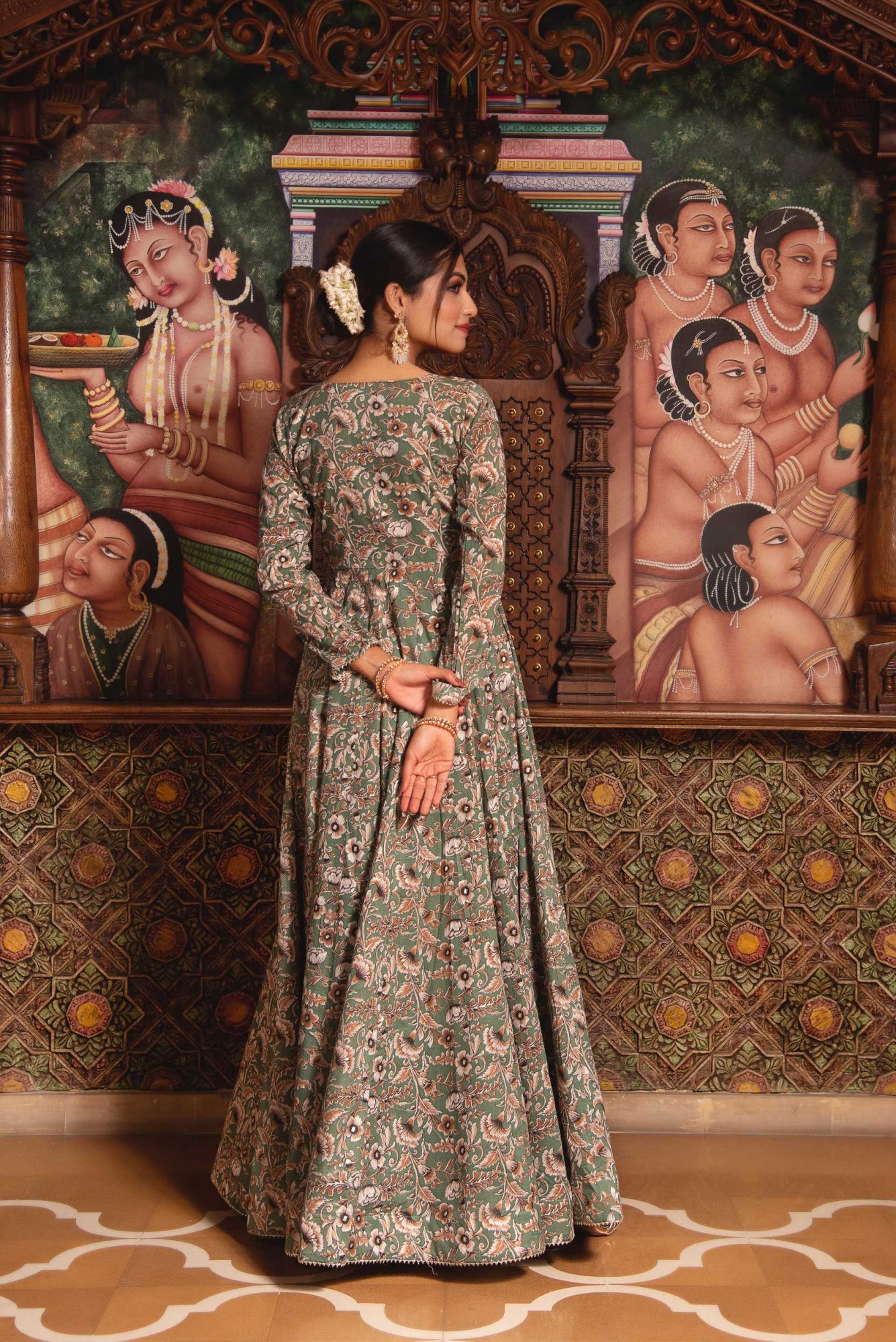 Ancient Green Mul Print Angrakha Suit Set