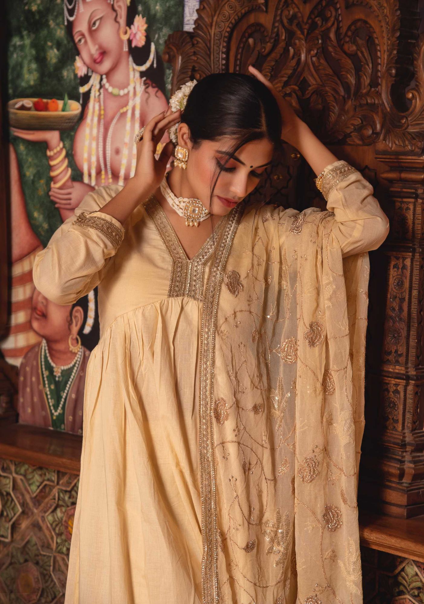 Saiba Beige Angular Gotapatti Suit Set