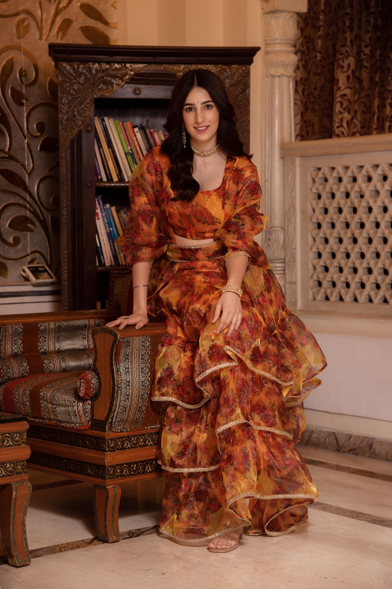 Yellow and Red Organza Lehenga Set