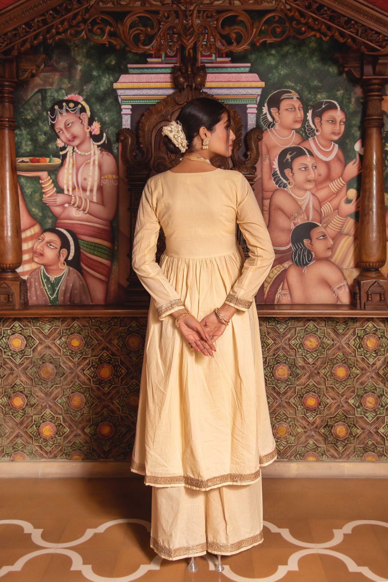 Saiba Beige Angular Gotapatti Suit Set