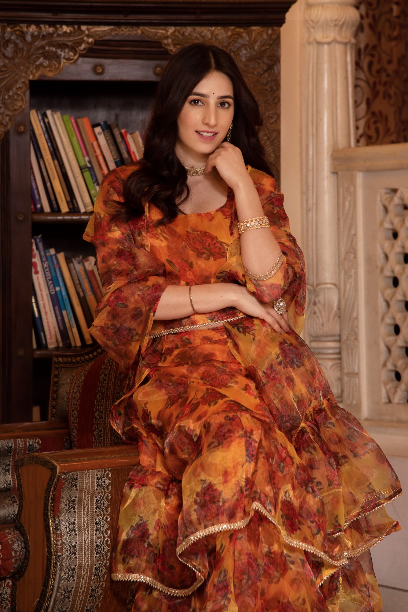 Yellow and Red Organza Lehenga Set